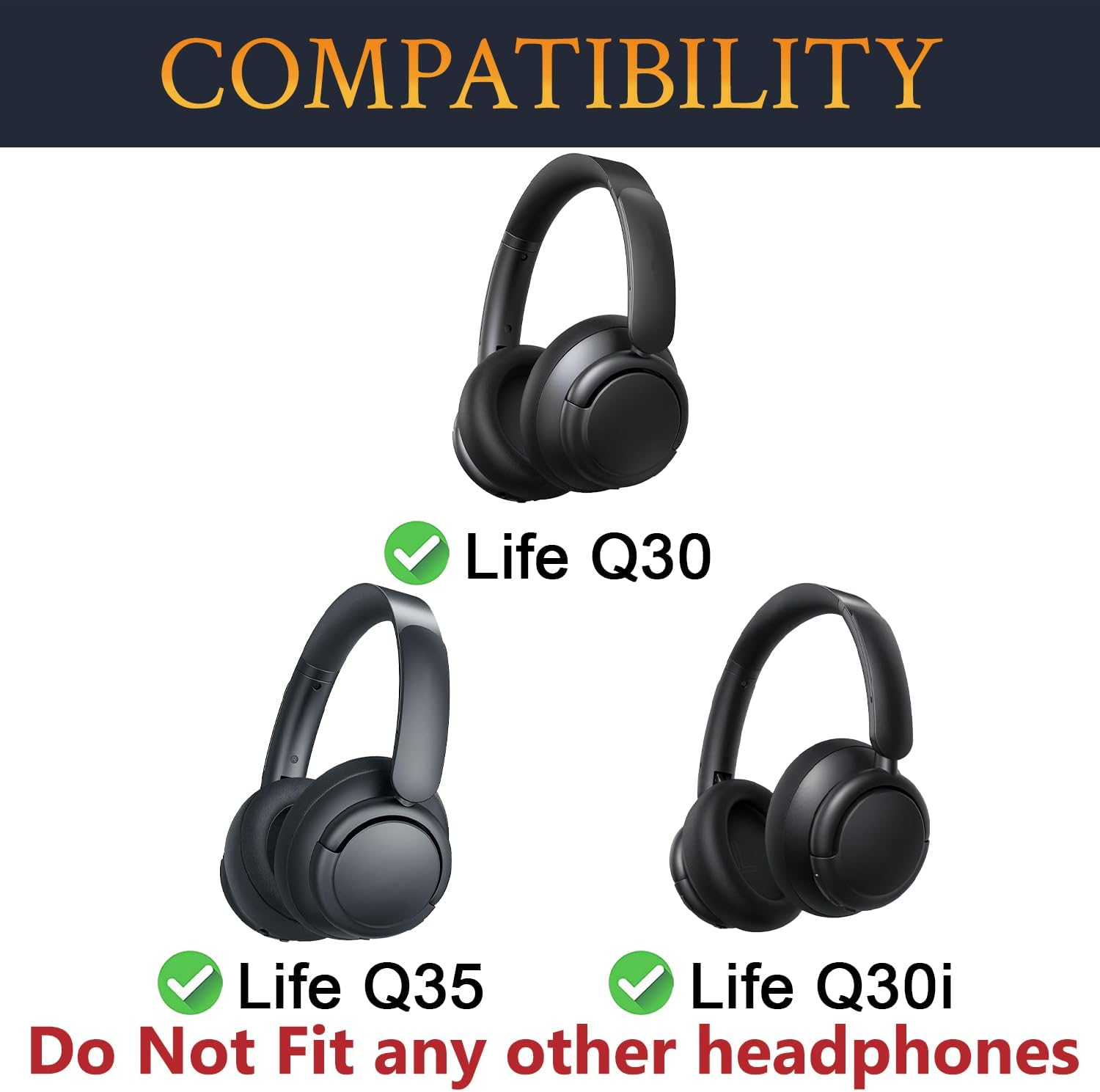 SOULWIT Cooling Gel Earpads Replacement for Anker Soundcore Life Q30/Q35 Headphones, Ear Pads Cushions with Ice Silk Fabric, High-Density Noise Isolation Foam - Black Gold image number 3