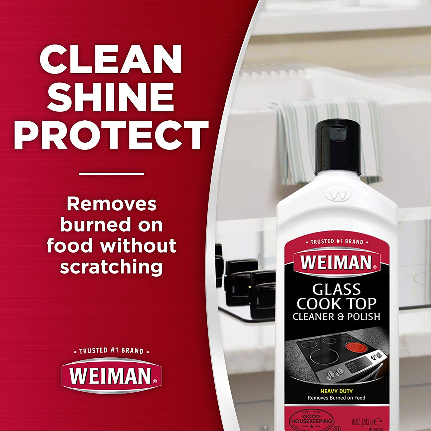 Weiman Glass Cook Top Cleaner & Polish - Non-Abrasive, Non-Toxic Cleaning Product for Glass & Ceramic Stoves - Removes Burnt Food & Grease - 284 Ml, Pack of 2