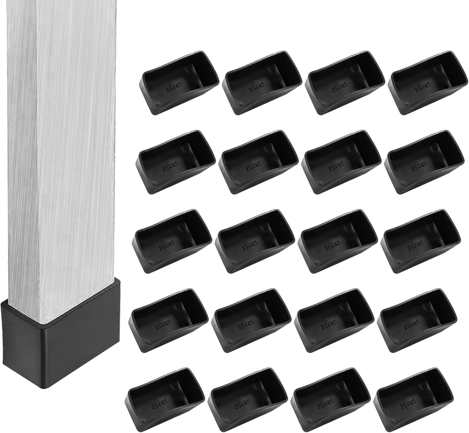 20Pcs Rectangle Furniture Leg Caps 1" X 1-3/4" (25 X 45Mm) - Black Rubber Chair Leg Caps Covers Floor Protectors for Chair, Table