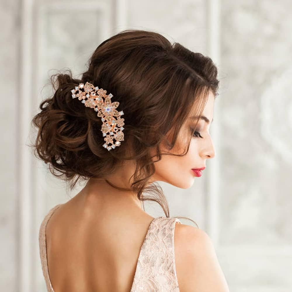 5 Pieces Flower Hair Combs Bridal Wedding Hair Crystal Rhinestones Ladies Hair Side Combs Hair Accessories for Women image number 4