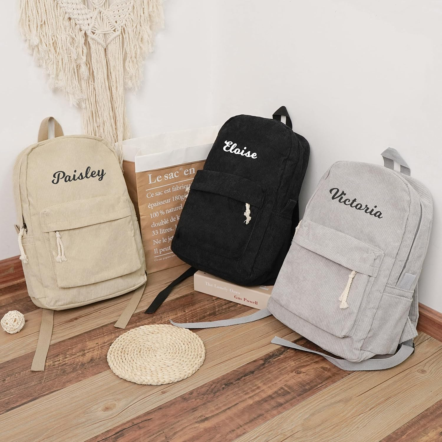 MT WORLD Personalized Corduroy Backpack Custom College Backpack with Name image number 2