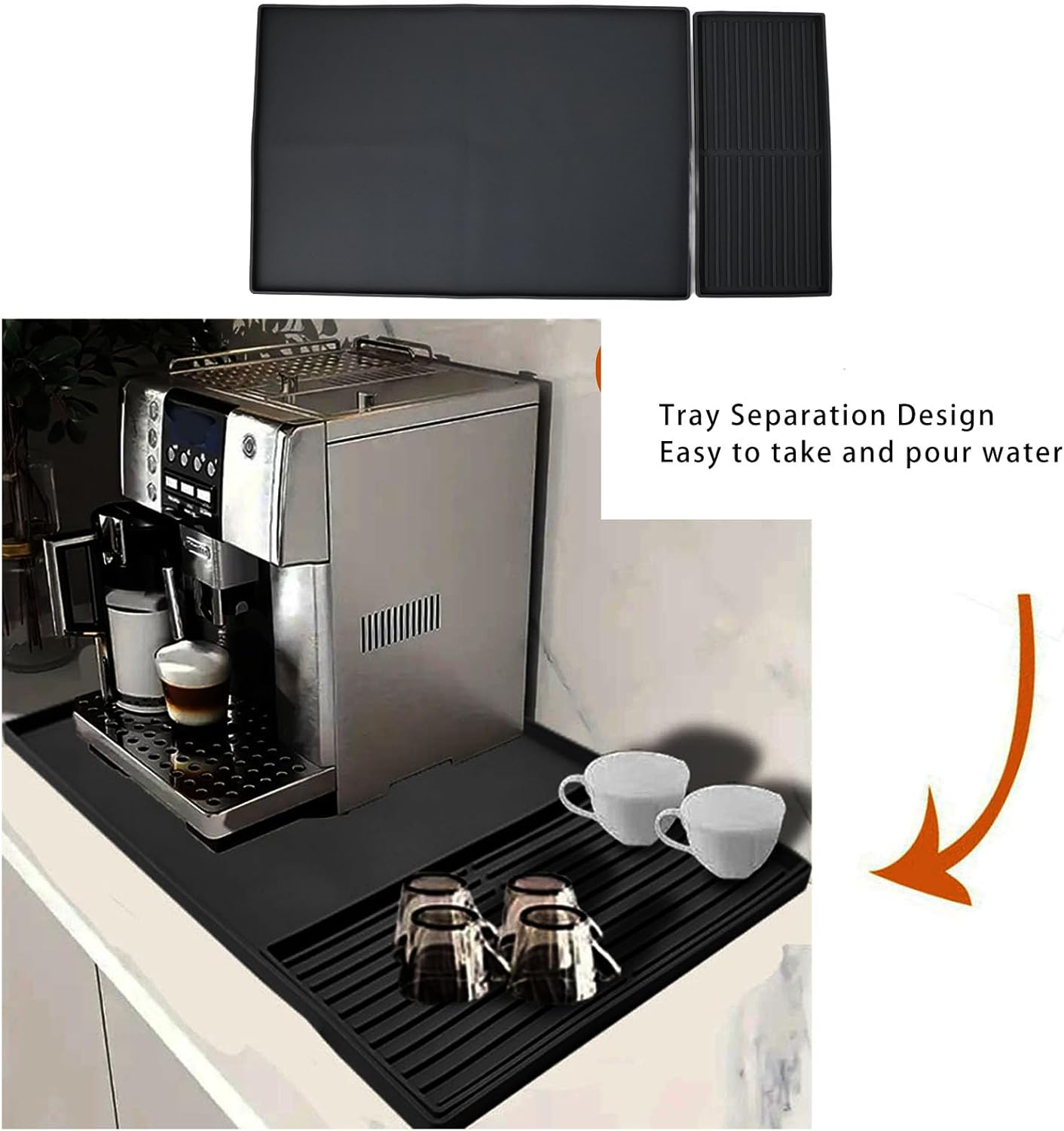 Extra Large Silicone Coffee Mat Non Slip Machine Drip Tray with Drainage for Countertop, 24X16 Inch Bar Mat for Kitchen & Coffee Station (Black) image number 4