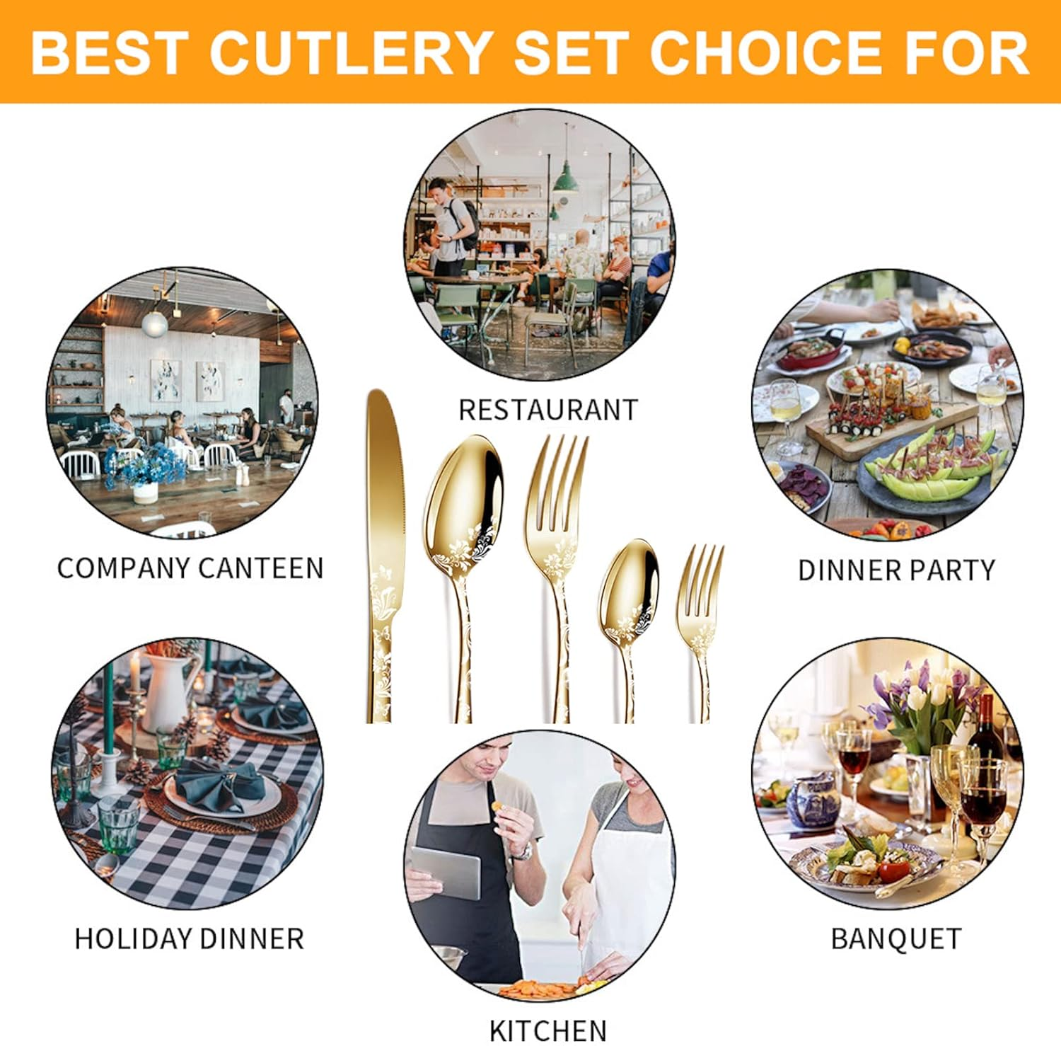 Vilihkc 20 Piece Unique Pattern Design Silverware Set, Stainless Steel Flatware Set Service for 4, Gold Cutlery Set, Mirror Polished Utensil Set for Kitchen, Dishwasher Safe - Colorful image number 6