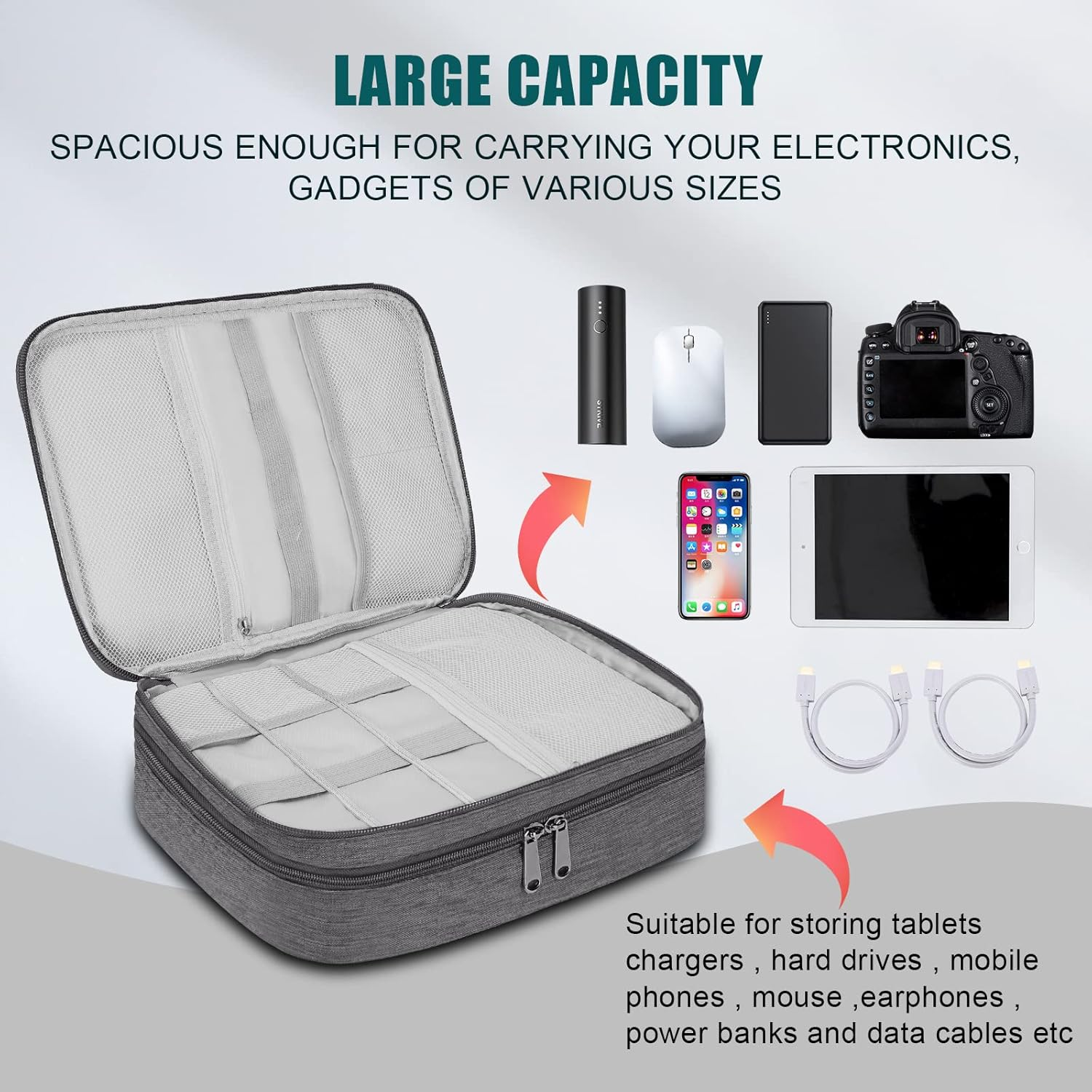 Electronic Organizer Travel Universal Cable Organizer Electronics Accessories Bag for Cable, Charger, Phone, USB, SD Card,1Pack image number 5