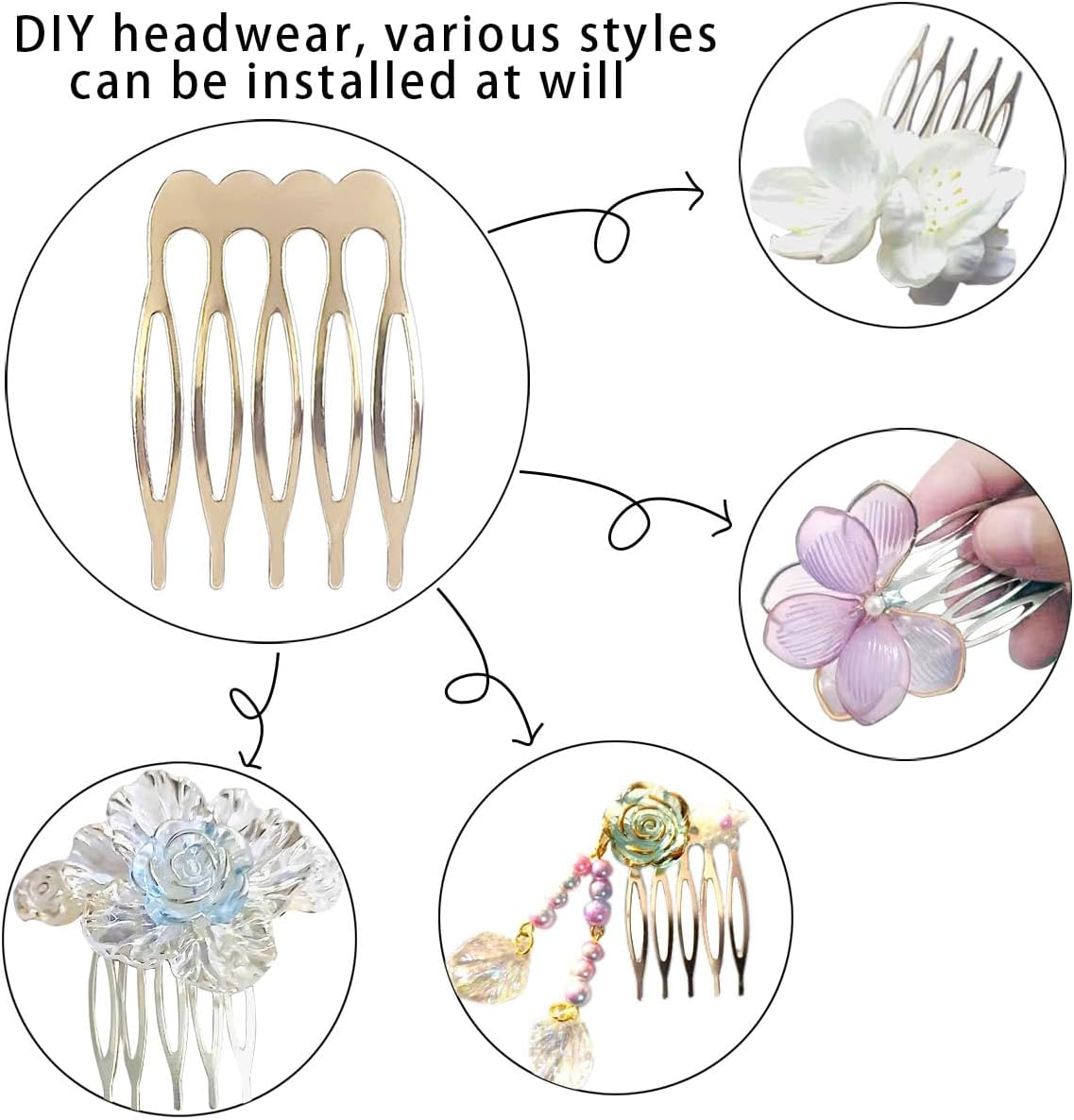 Qoaimu 20 Pack 5 Teeth Small Hair Side Combs, Hair Clip Combs, Plain Blank Crafting DIY Slide Combs, Small Tiny Hair Side Combs, Bridal Wedding Veil Combs for Fine Hair, Silver and Gold