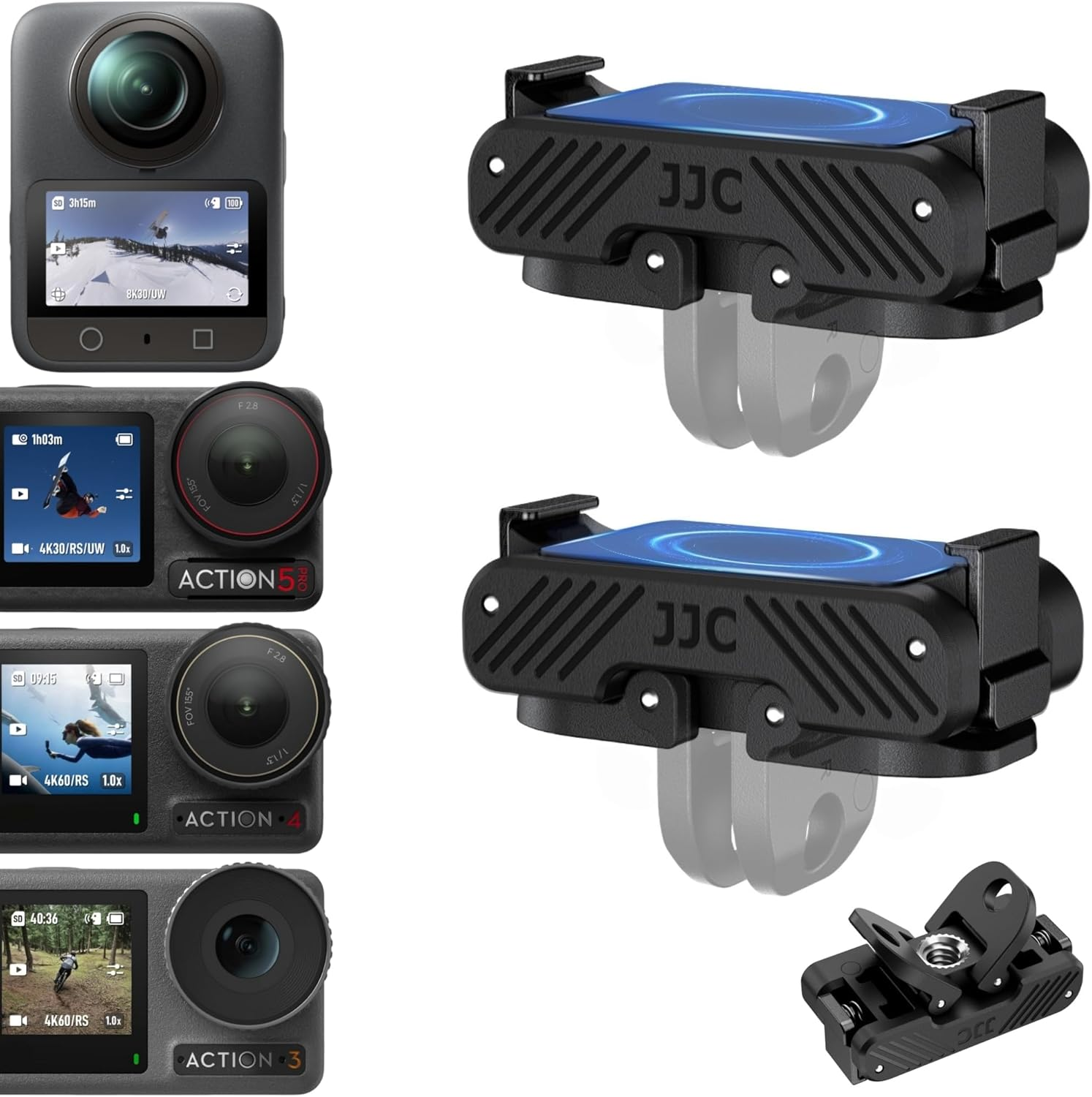 JJC Magnetic Quick Release Adapter for DJI OSMO Action 5 Pro 4 3, with 1/4&rsquo;&lsquo;-20 Screw Hole & Folding Action Camera Extension Adapter Claw Ports Compatible with Action5 Pro 4 3, OSMO 360