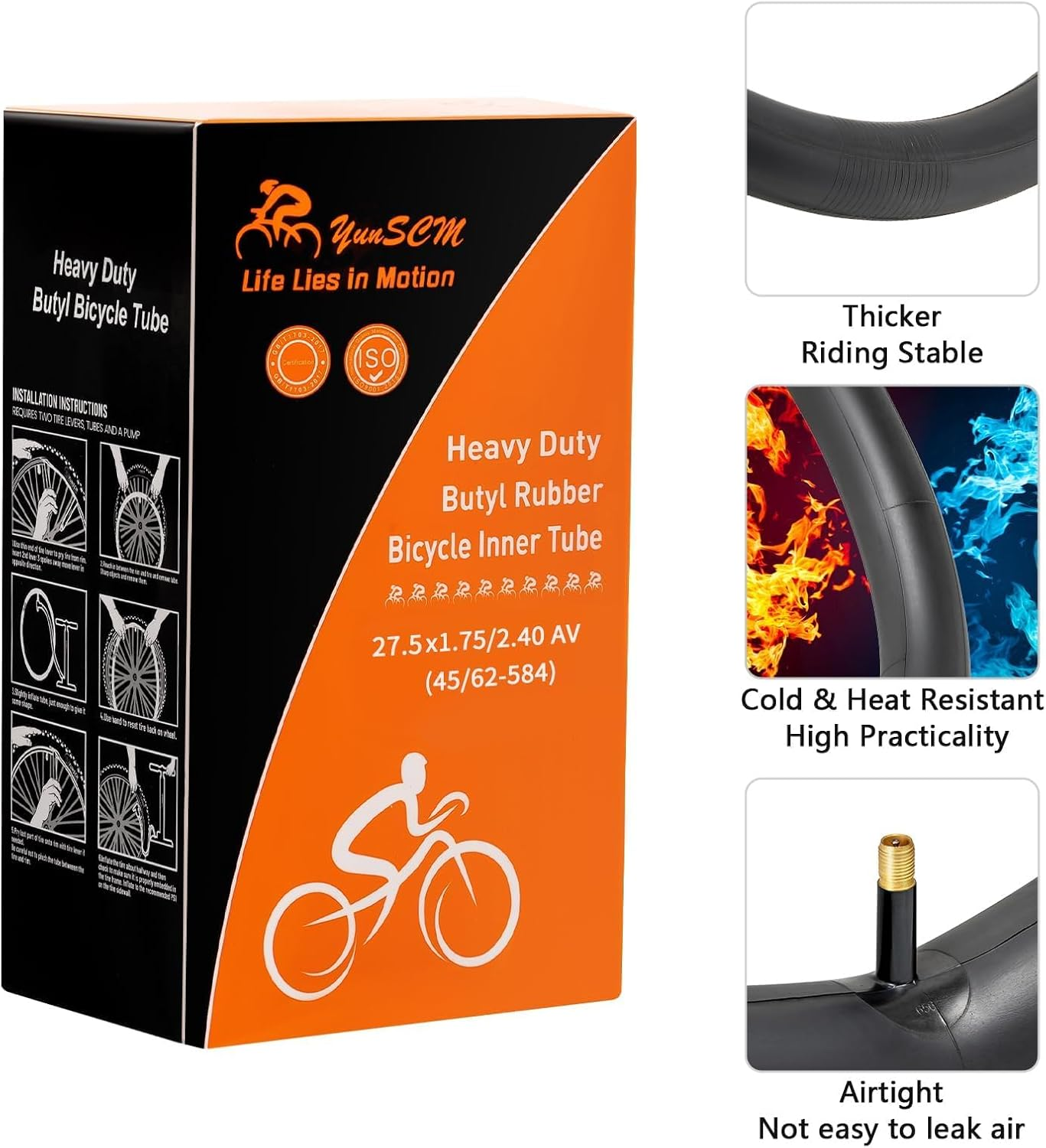 Yunscm 2 Pcs,27.5X1.95 Bike Tubes Heavy Duty,Schrader Valve 32Mm,27.5X1.75/2.4 Bike Inner Tubes,Compatible with 27.5X1.75/1.95/2.125/2.25/2.35/2.40 Mountain Bike and off Road Bike Tire Tube image number 2