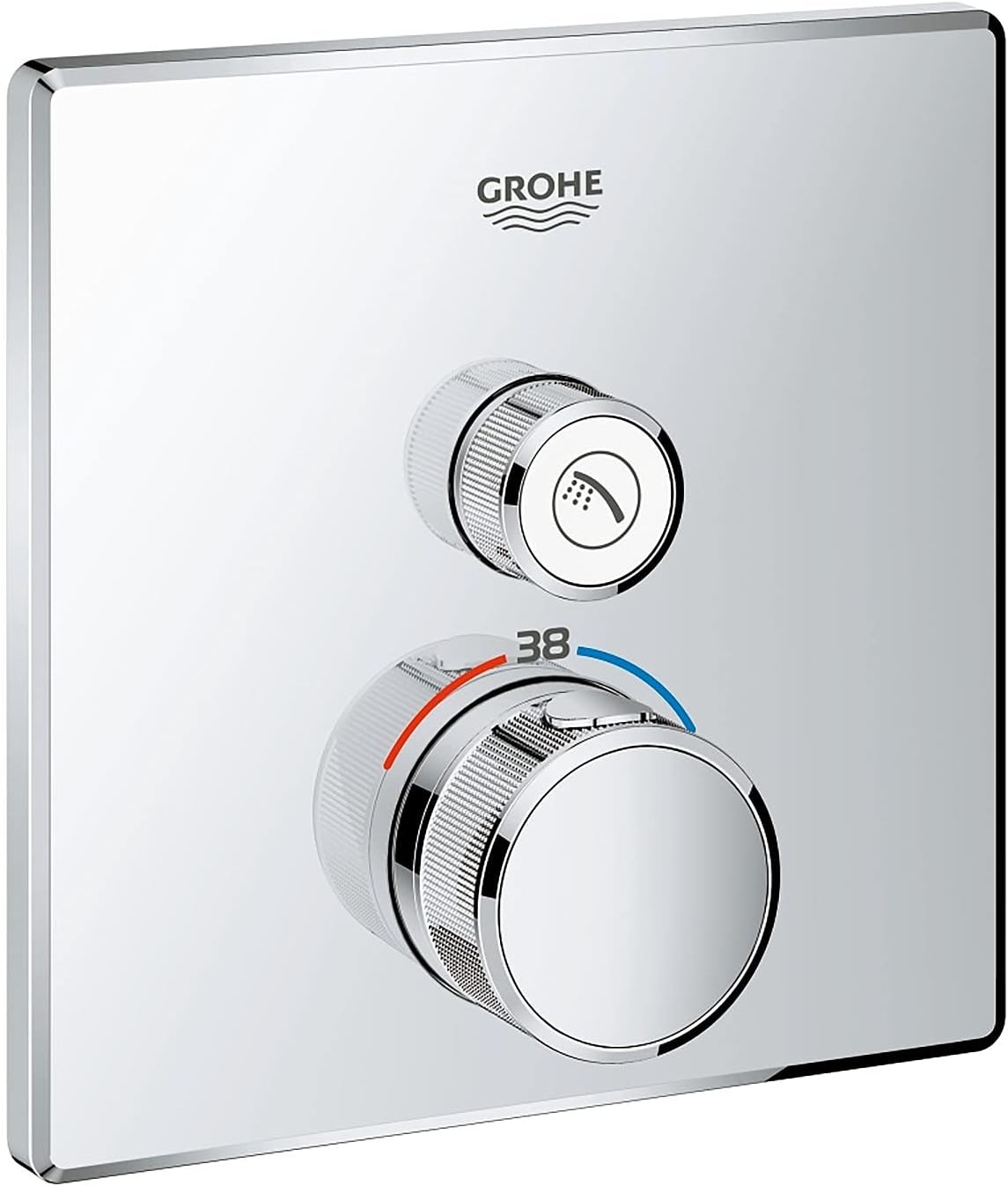 GROHE Grohtherm Smartcontrol - Concealed Square Thermostat for Shower or Bath (3 Valves, Push for ON-OFF, Turn for Volume Adjustment, Safety Button at 38&deg;C, Requests Rapido Smartbox), Chrome, 29126000