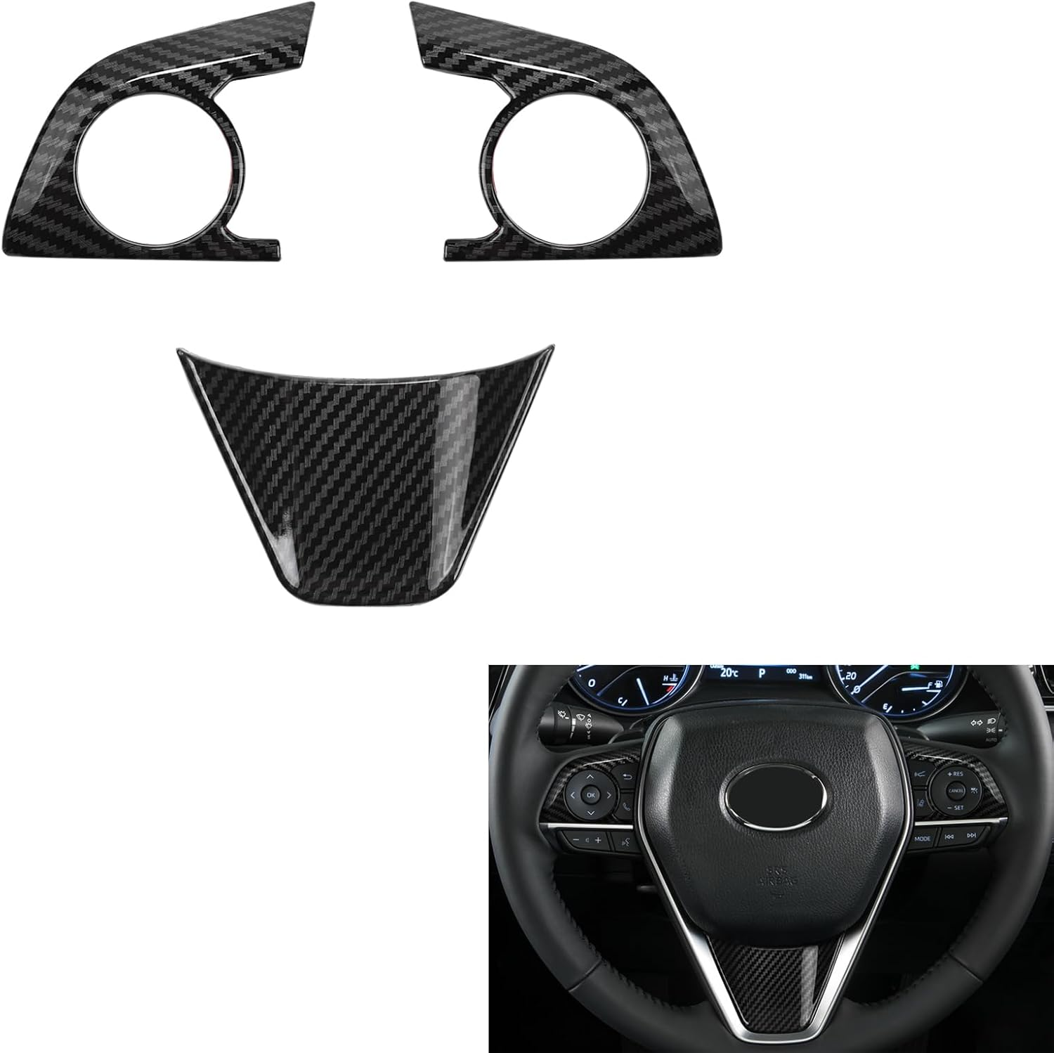 CKE for Toyota Camry 2023 2022 2021 2020 2019 2018 for Toyota Avalon 2019-2022 Accessories Sporty Auto Steering Wheel Cover Trims Car Interior Decoration Sticker -Carbon Fiber Style
