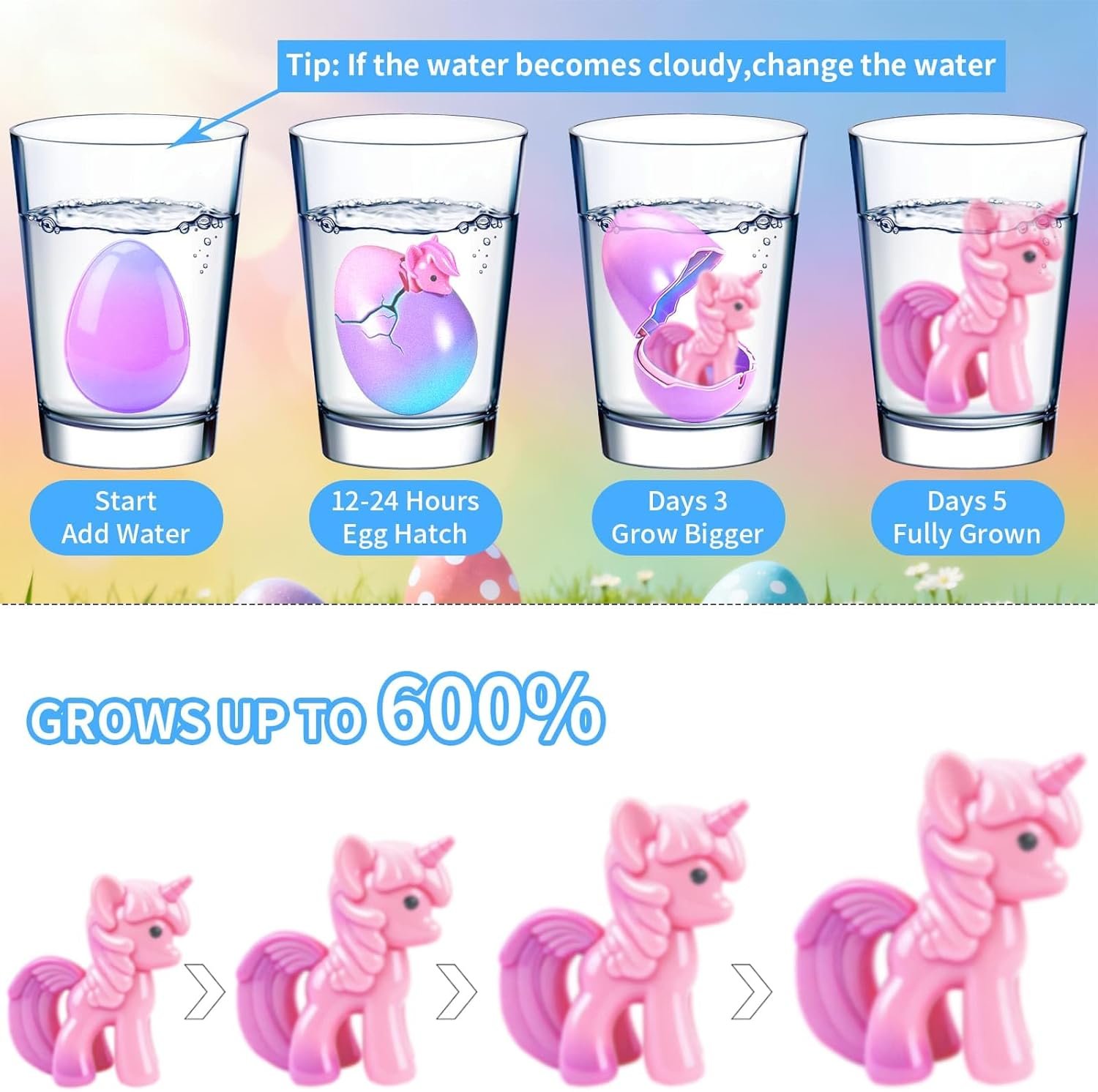 Unicorn Hatching Rainbow Eggs for Kids - 6 Pack Unicorn Gifts for Boys & Girls Age 3+ Year Old, Grows 600%, Birthday Christmasgifts Easter Basket Stuffers Gift, Gifts Girl for Ages 3 4 5 6 7 8 9 image number 2