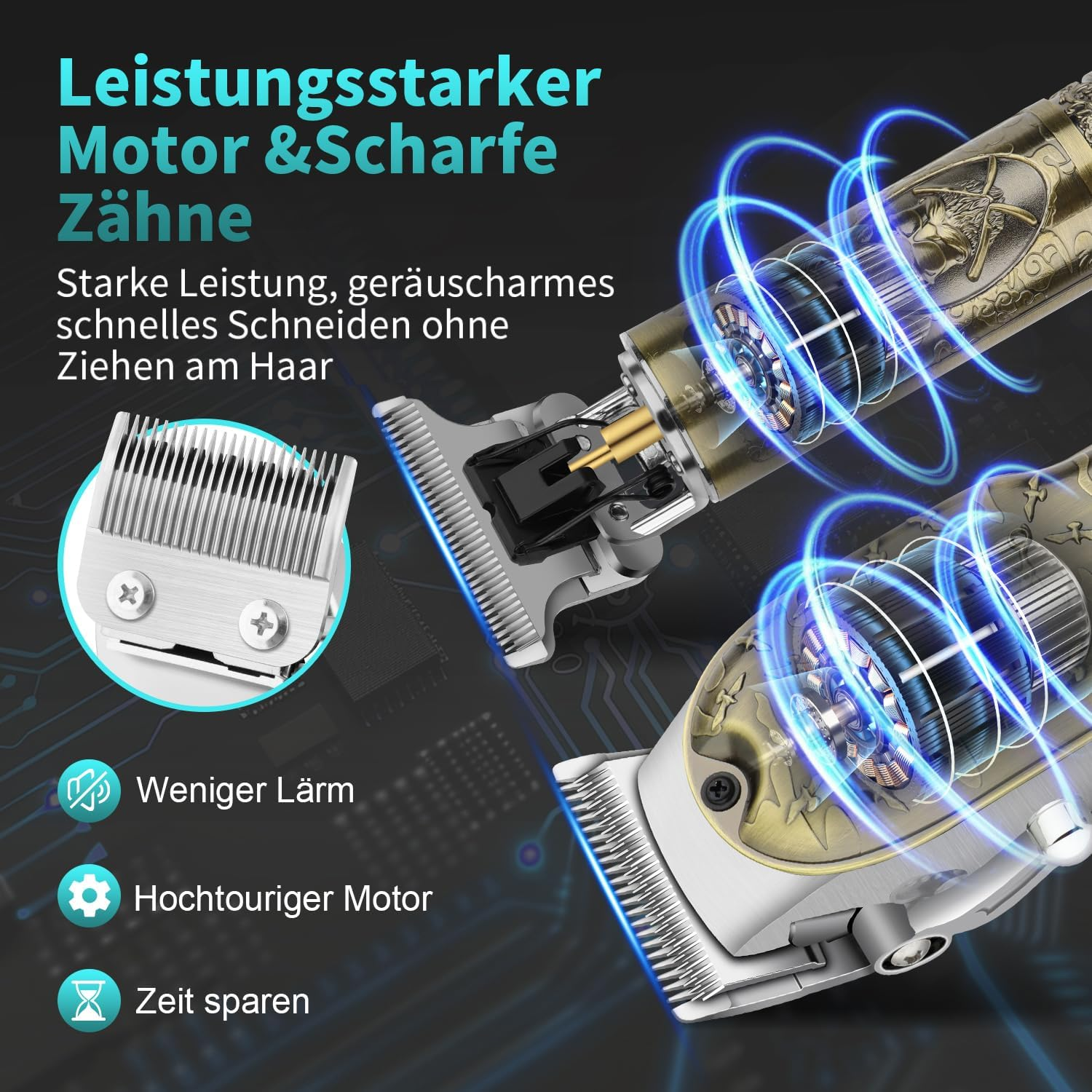 HIENA PRO Professional Hair Clippers for Men, Cordless Complete Hair Trimmer, Beard Trimmer Set, USB Rechargeable Electric Hair Cutting Kit with 8 Guide Rails and LED Display image number 3