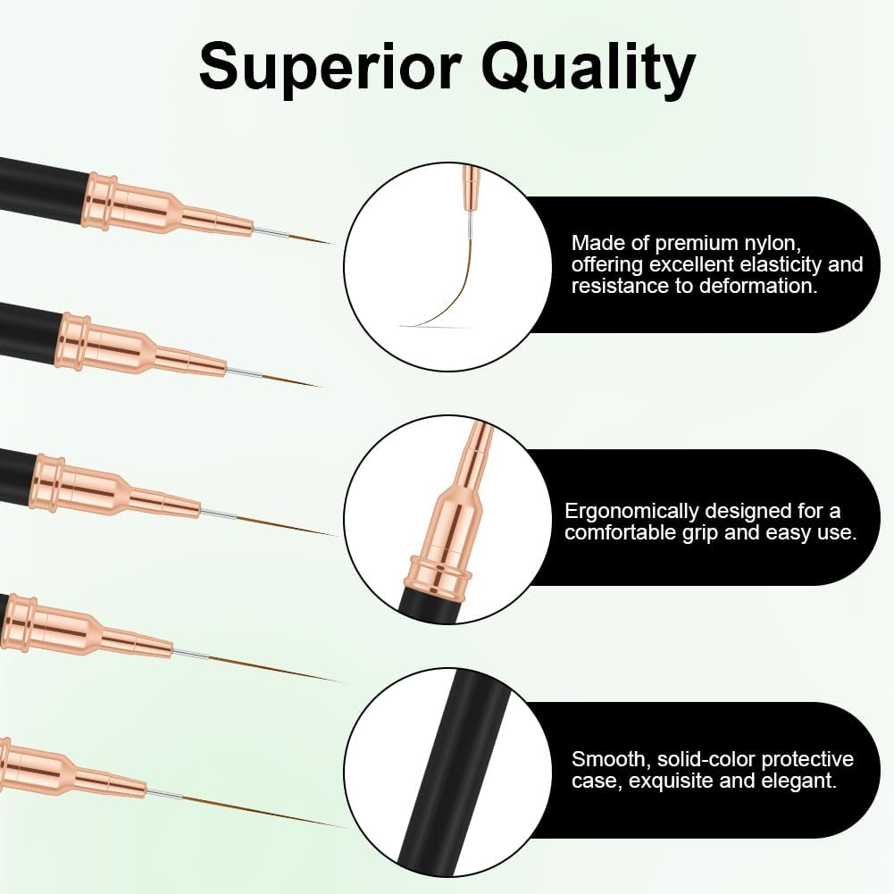 AYBUY Nail Brush Set, 5 Pieces Fineliner Brushes for Nails, Nail Art Brush, Nail Design Nail Art Brush Set for Long Lines, Thin Details, Fine Drawing Sizes 7/9/11/15/25 Mm (Dark Blue) image number 1