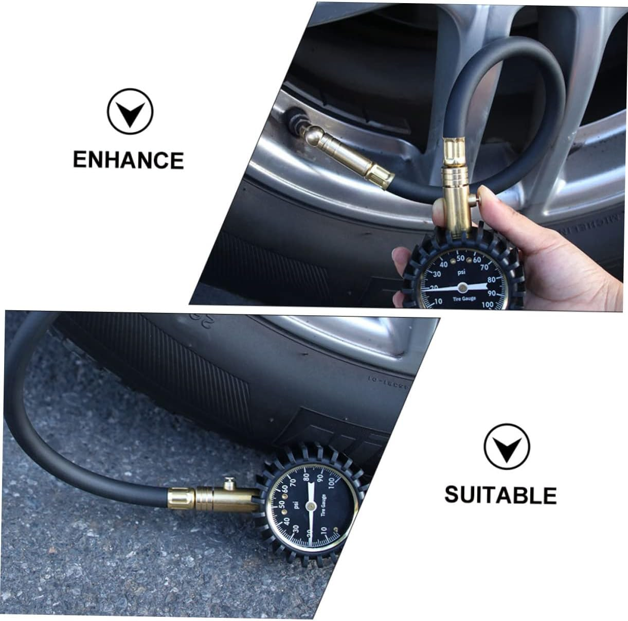 HORIALENCE Car Tire Pressure Gauge Air Tire Compressor with Flexible Copper Gold Tyre Gauge Inflator for Automotive image number 1