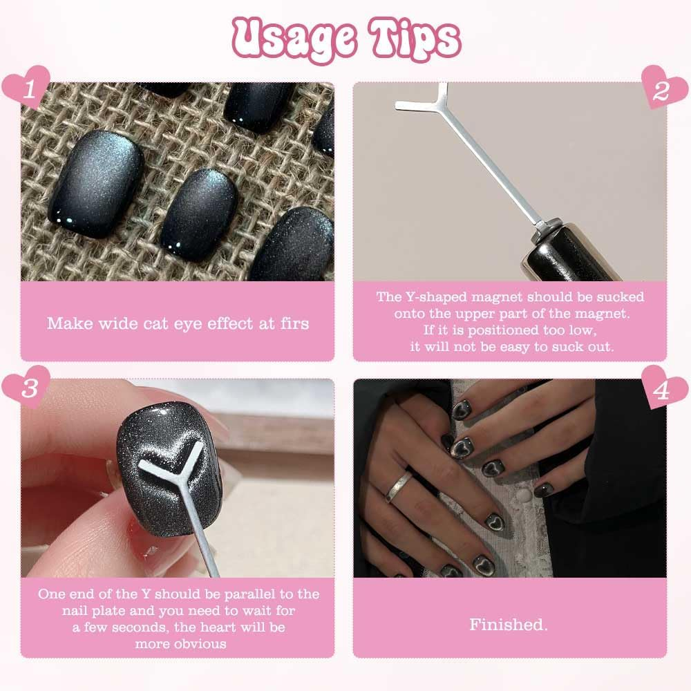 5 in 1 Cat Eye Shape Nail Art Adhesive Magnet, Includes 1 Heart Magnet for Cat Eye Gel Polish, 2 Rabbit Magnets for Cat Eye Gel Polish, for Home and Professional Use image number 2