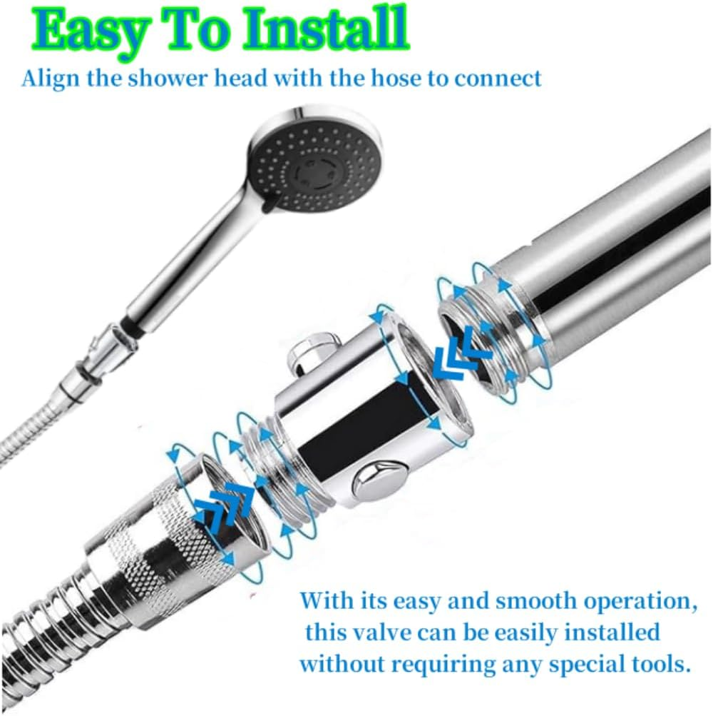 3PCS G1/2 Shower Head Shut-Off Valve, Button Type Water Flow Control Valve for Handheld Shower, Silver Water Regulator Reduce Water Consumption, Universal Replacement Part image number 3