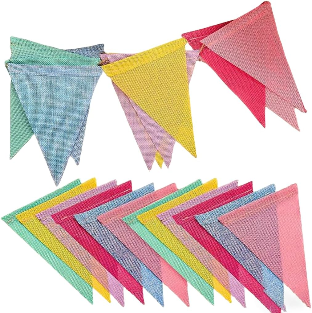 Colorful Pennant Flags Banner Imitated Burlap Bunting Banner Pastel Decor Fabric Triangle Flag for Party Decoration，Classroom Birthday Spring Graduation Festival Wedding Decoration，48 Pcs image number 4