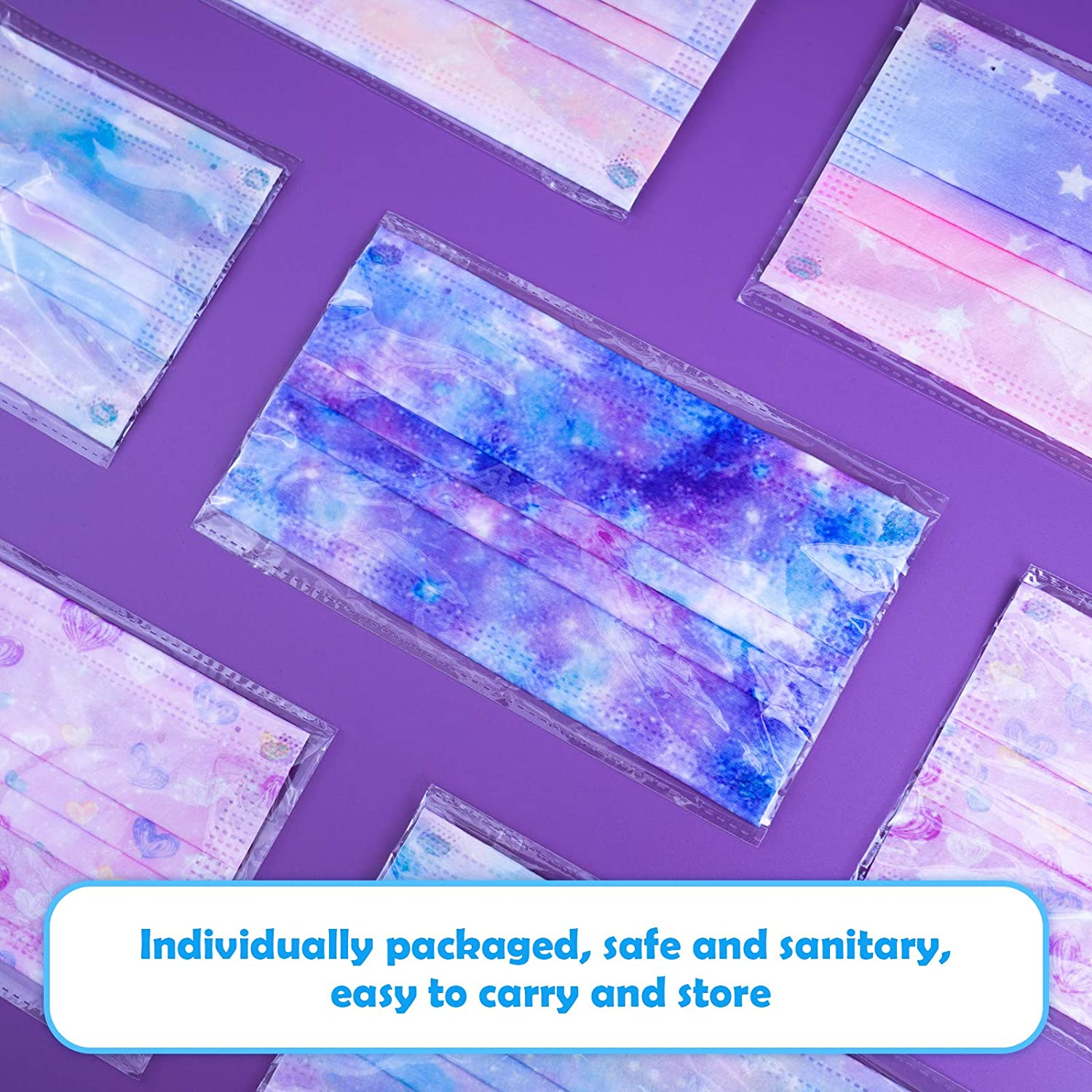 60PCS Women'S Disposable Protective Face Mask Adult Size Magic Rainbow Mesh Fantasy Universe Princess Gradient Colors Individually Wrapped 3-Layer Filter Comfort Fit Skin-Friendly Soft Elastic Earloop