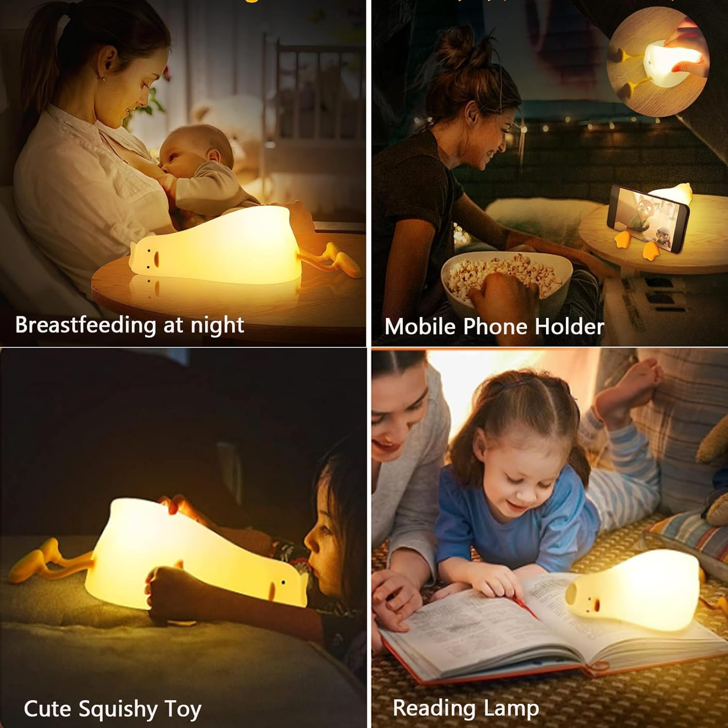 LED Lying Flat Duck Night Light 3 Level Silicone Dimmable Kawaii Nursery Nightlight Cute Light up Duck Rechargeable Bedside Touch Lamp for Breastfeeding Birthday Xmas Gift SH0048