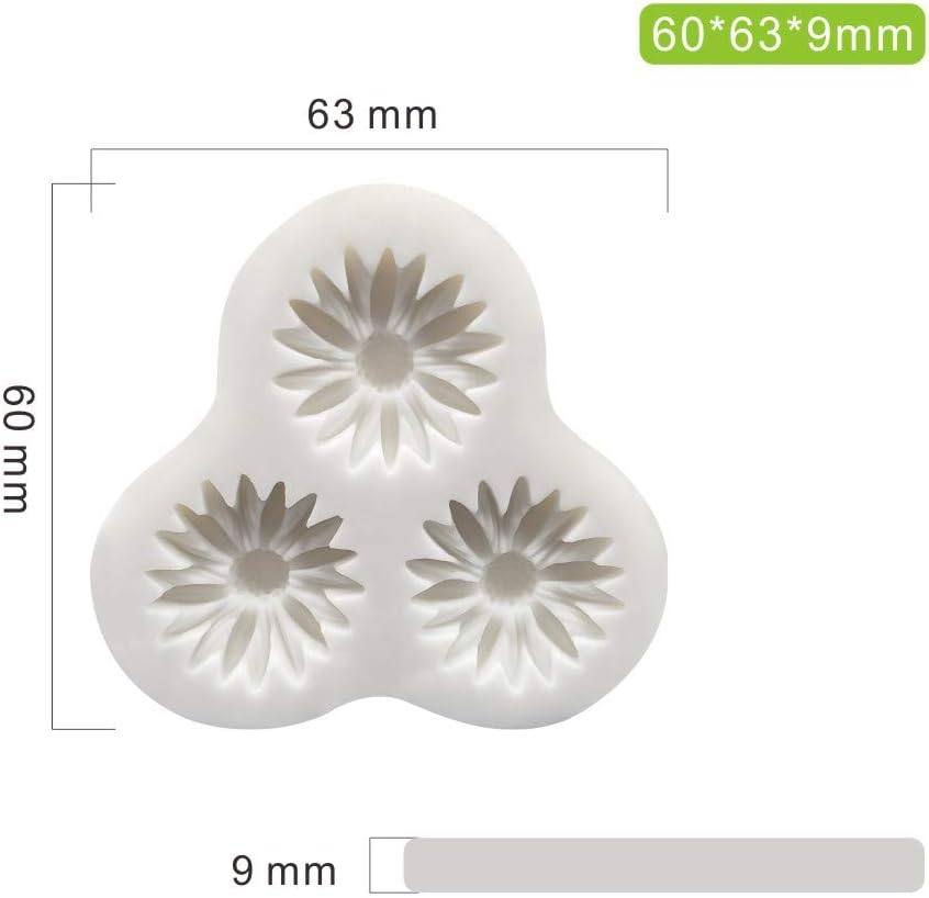 Premium Daisy Chrysanthemum Flower Silicone Fondant Molds for Chocolate Cookies Cupcake Cake Candy Moulds 3 Cavities Baby Shower, White image number 3