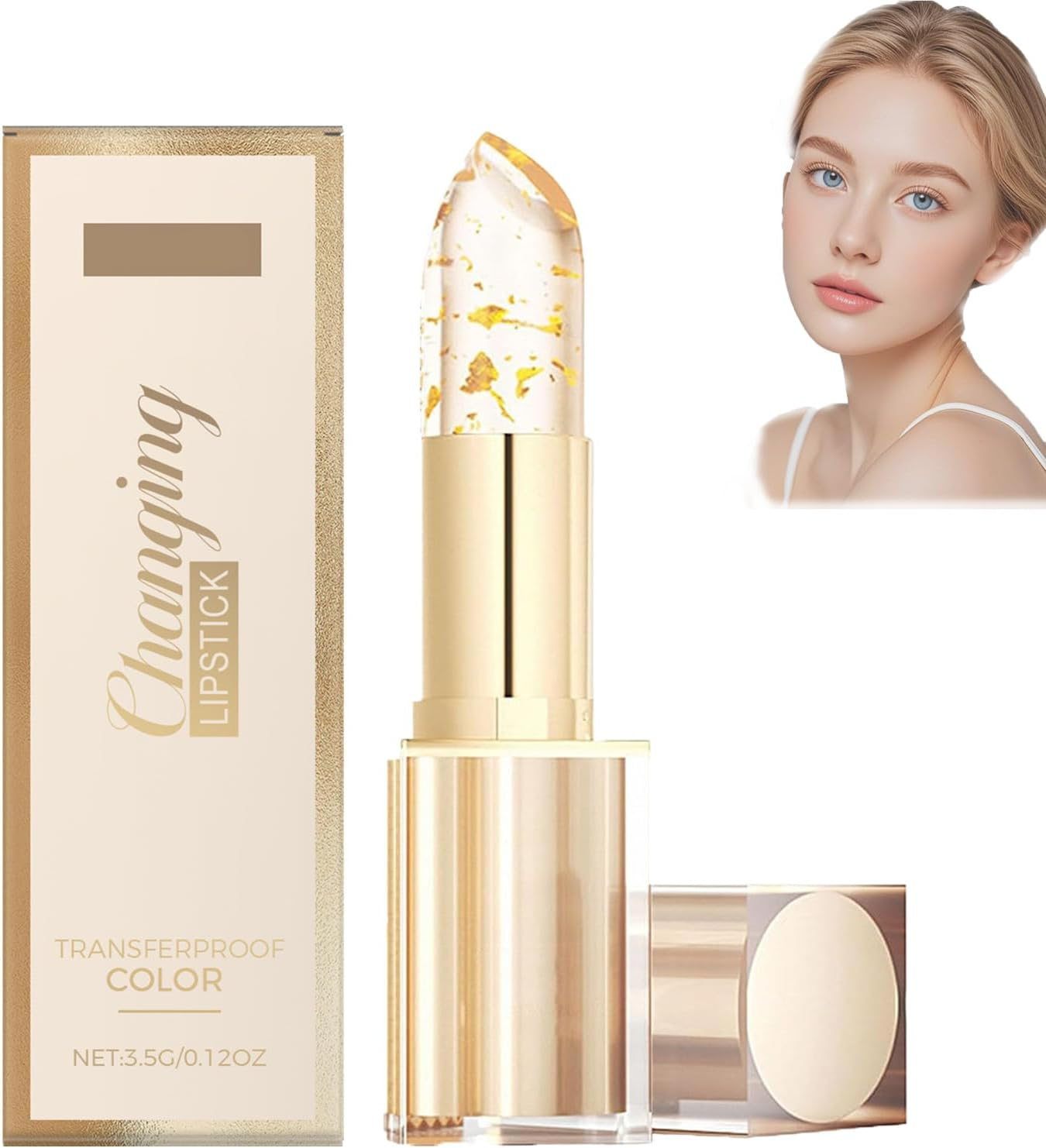 Fenvio Lipstick,Transfer Proof Colour Changing Lipstick,Gold Crystal Lipsticks Colour Changing,Glossy Shine Lips Balm for Women,Transfer Proof & Hydrating Lip Gloss,Plump Lip Makeup Women (2 PCS)