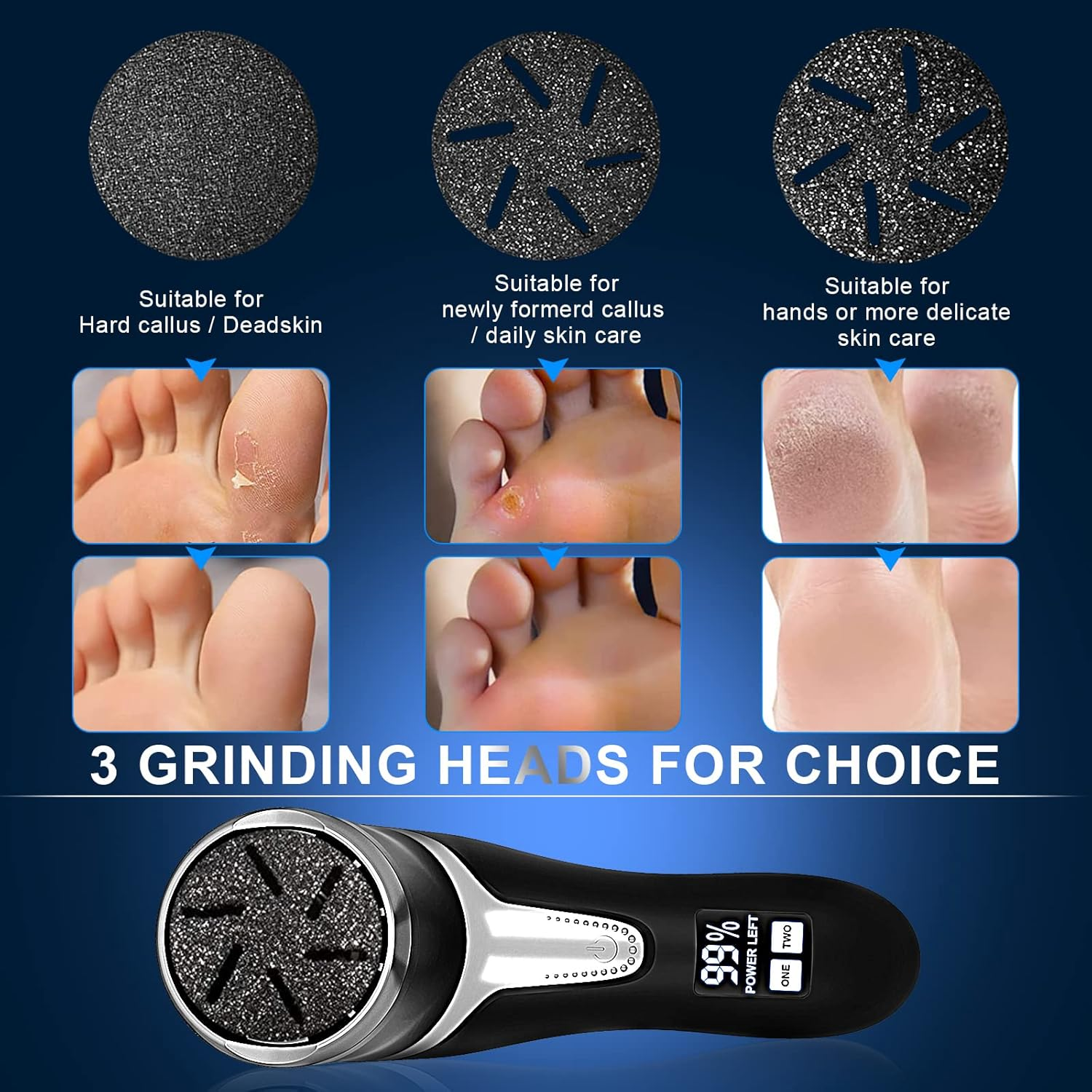 Electric Callus Remover for Feet with Vacuum, Professional Pedicure Tools Kit, Rechargeable Waterproof Foot File for Foot Care Deadskin Remover with 3Heads&2Speed,Lcd Display image number 4