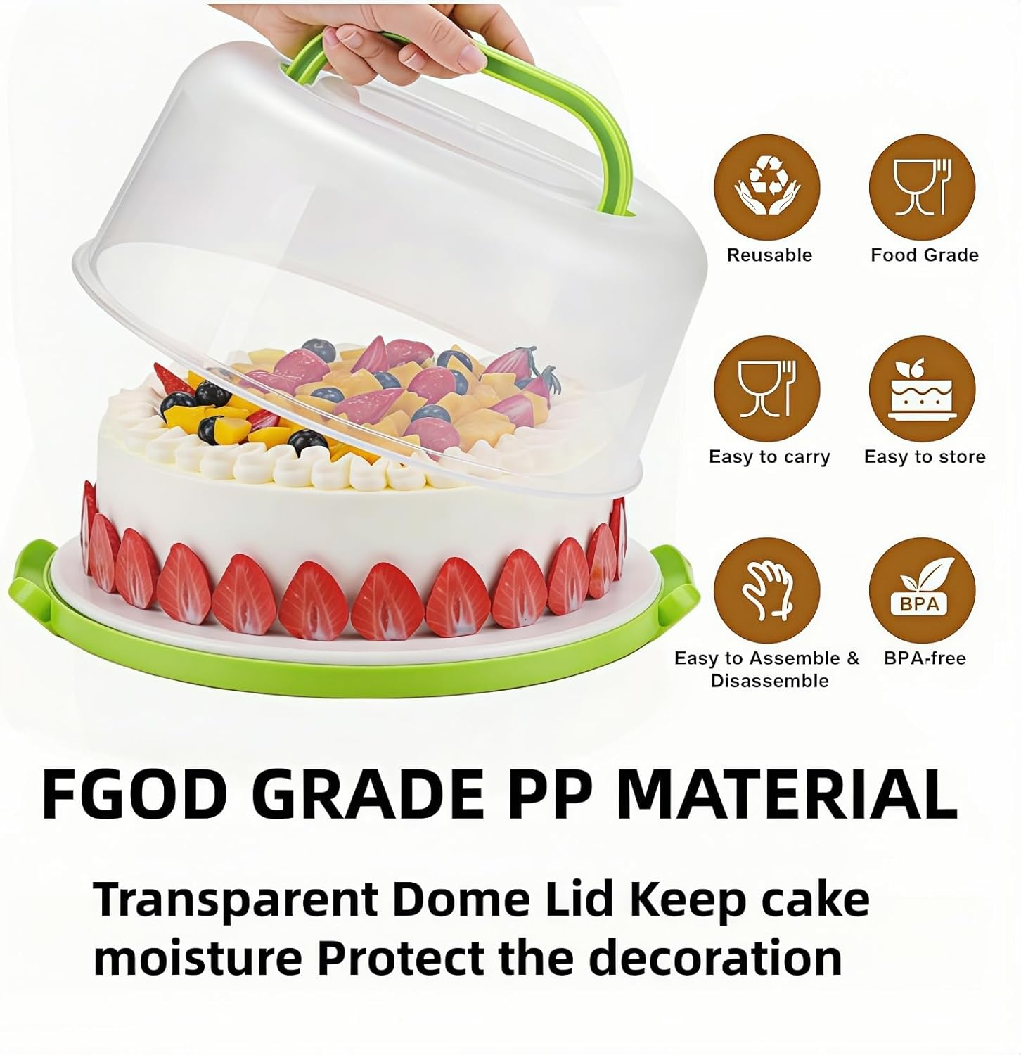 10 Inch Cake Carrier Stand round Holder Storage with Lid and Handle for Transport Storage Container Tray Cake Cover Stand Cupcake Containers Keeper Kitchen Cooking Box Large (Green) image number 1