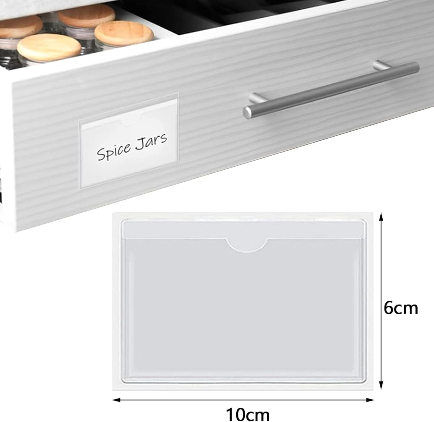 50Pcs Self-Adhesive Index Card Pockets,Clear Label,Shelf Tag,Top Open Plastic Drawers File Cabinet Storage Bins Label Holder for Office,Kitchen and Other Small Items,Protecting Your Index Cards 6X10Cm image number 3