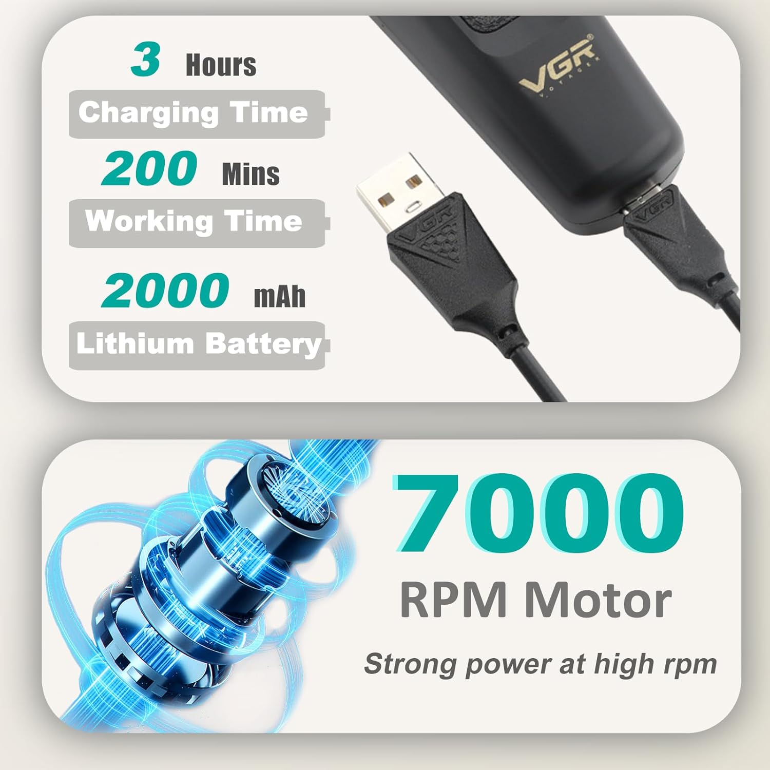 VGR 197 Professional Hair Clippers for Men, Cordless & Corded Barber Clippers with Ceramic Stainless Steel Blades, LED Indicator, Hair Cutting Kit with 6 Guide Combs & Grooming Accessories