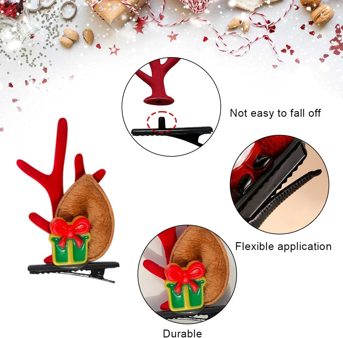 EYVRPAU 3 Pairs Christmas Hair Accessories, Reindeer Antler Hair Clips, Christmas Antler Hair Clips, Christmas Decoration Hair Clips Deer Hair Accessories for Kids Girls Women