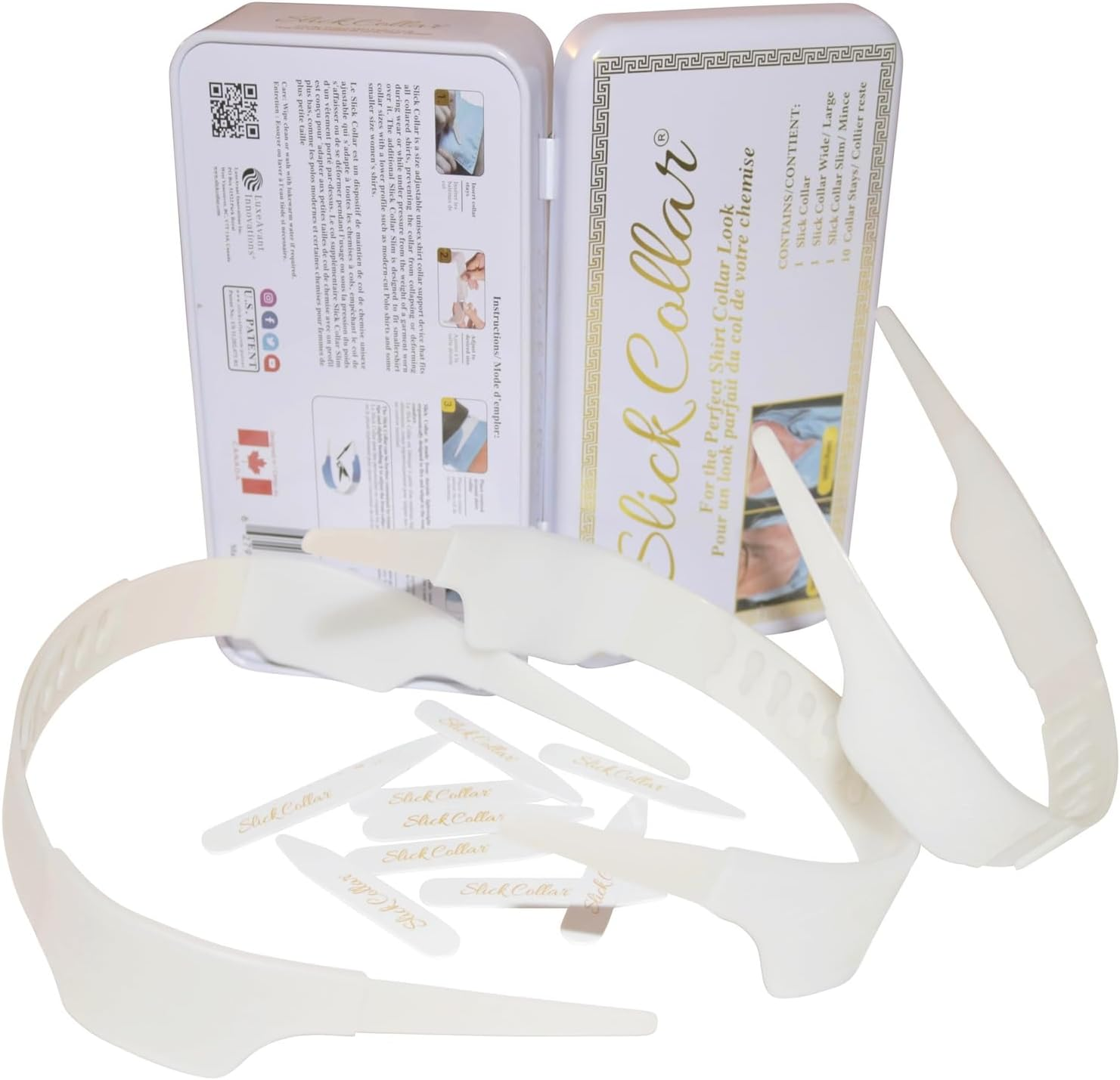 Slick Collar Adjustable Shirt Collar Support Bundle with Collar Stays for Men Women Shirt & Polo Collar, White, 6 Count (Pack of 1) image number 1