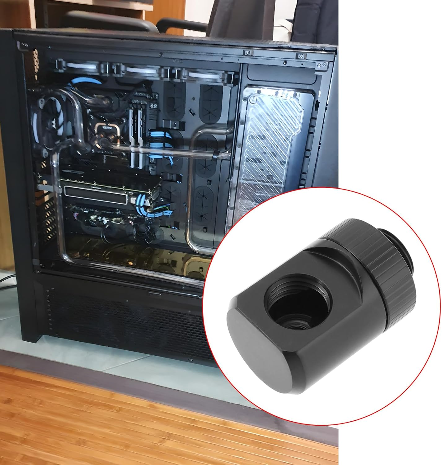 Emagtech 1PC Water Cooling Fitting 90 Degrees PC Water Cooling Elbow Connector G1/4 Thread Brass Torque Rotary Torque Wrench End Fitting Black image number 2