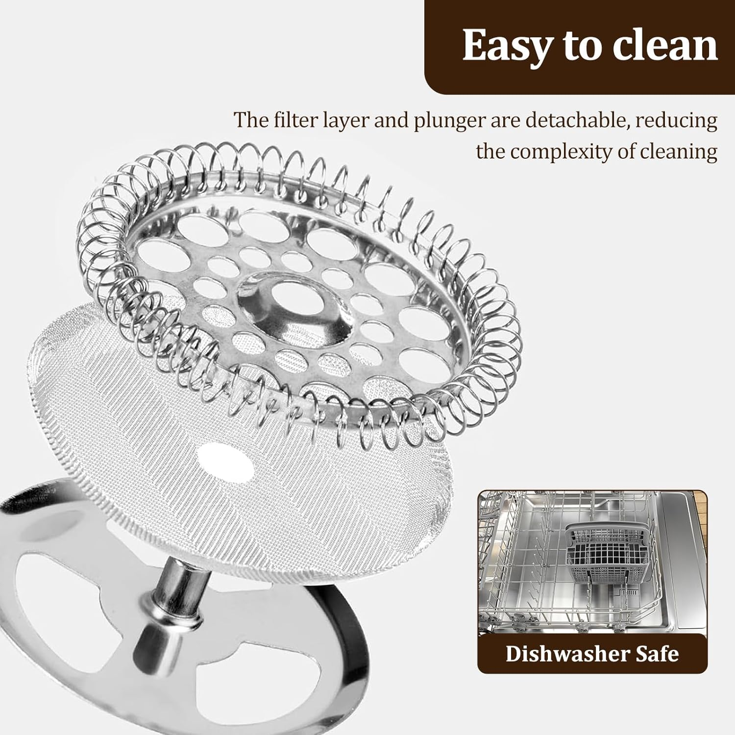 French Press Coffee Maker, 350ML Effortless to Clean Premium 304 Stainless Steel Coffee Press Pot with Our Reusable Stainless Steel Filter, Rustproof, for Cappuccino Latte Mocha Silver