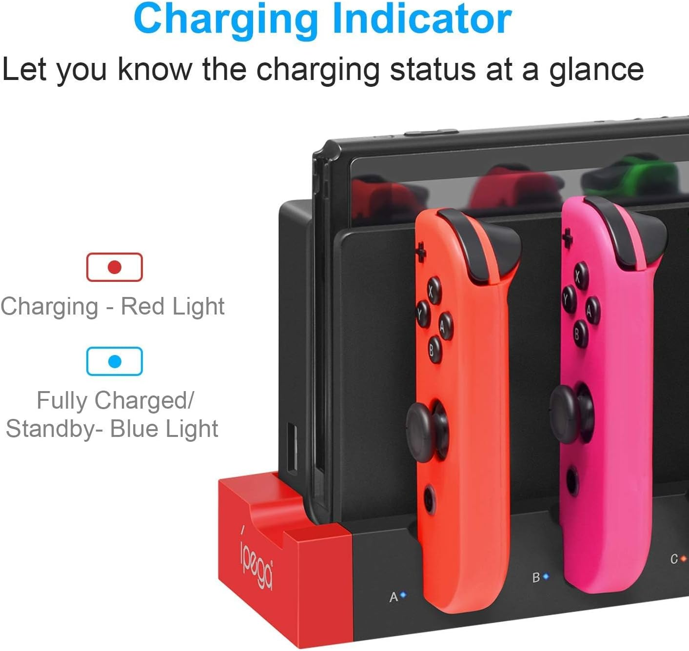 Charging Dock Compatible with Nintendo Switch & Switch OLED Model Joycons, Switch Controller Charger Dock Station for Joycon Charges up to 4Pcs, Charging Stand Station for Nintendo Switch/Oled Model image number 4