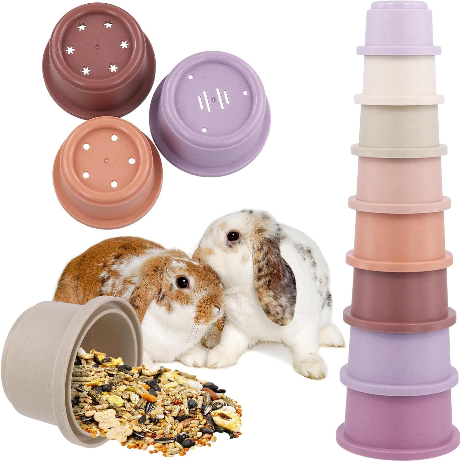 8 Pcs Stacking Cups for Rabbits,Stackable Bunny Toys, Multi-Colored Bunny Stacking Cup,Reusable Plastic Nesting Treat Toys,Nesting Rabbit Toys for Bunny Small Animals Hiding Food and Playing image number 4