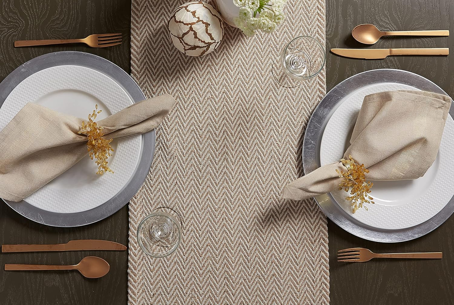 DII Woven Basic Tabletop Collection, Chevron Table Runner, 15X108, Stone image number 6