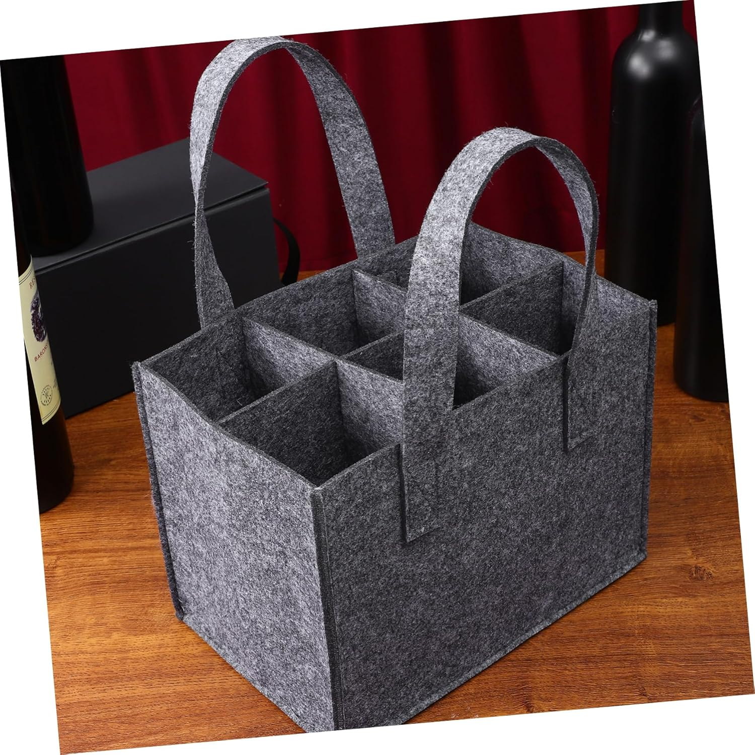 COHEALI Felt Wine Bag Bottle Carrier 24X16X16Cm Sturdy Thick Wine Tote Bag with Handles for Travel Picnic Camping 4Pcs 6 Bottles Capacity image number 2