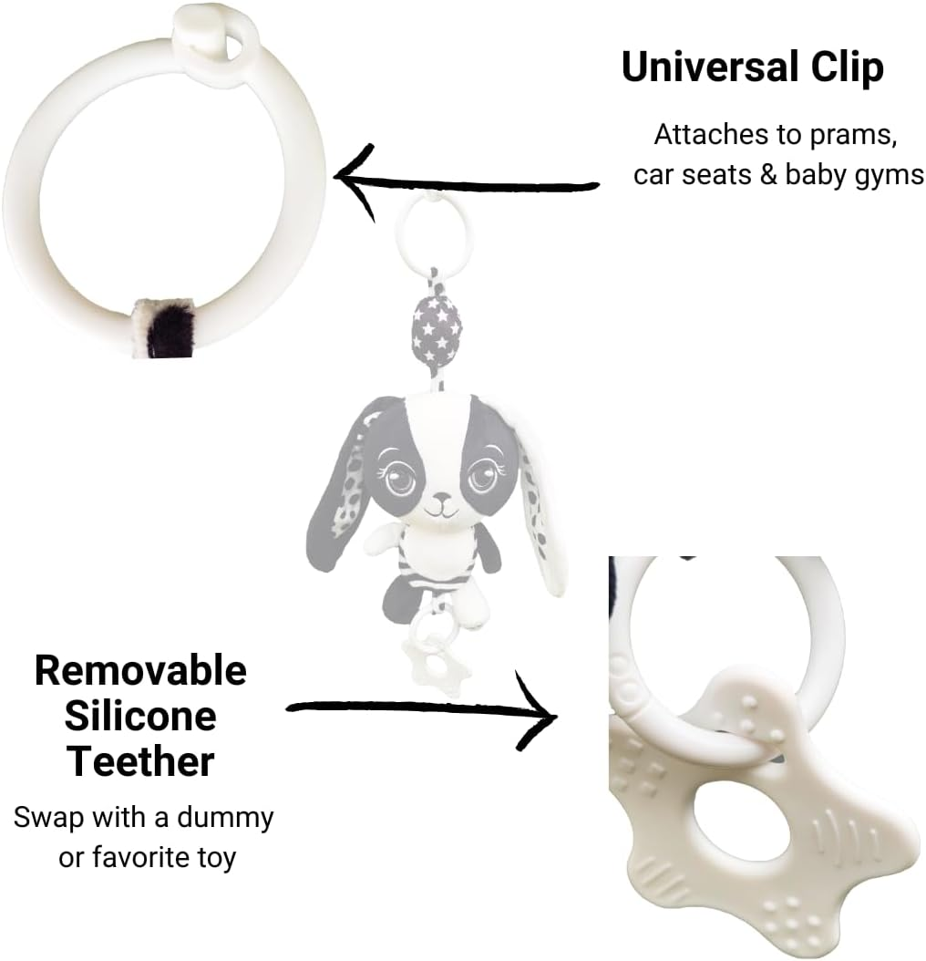 Billie the Bunny &ndash; High Contrast Sensory Baby Toy (0&ndash;24 Months) | Hanging Plush Bunny | Pram Toy, Stroller Toy, Baby Car Toy, Play Gym Hanging Toy | Black and White Hanging Baby Toy image number 6