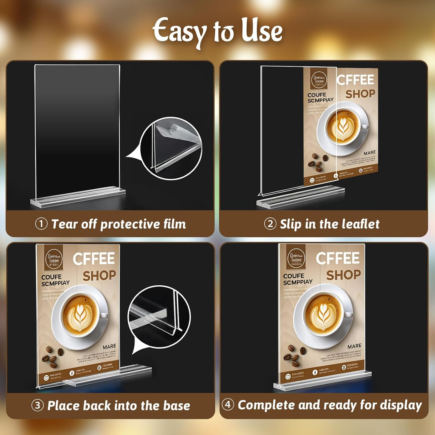 Viymgit A4 Acrylic Sign Holder, 4 Pack Clear Double-Side Table Perspex Display Stand, Plastic Vertical T-Shape Menu Poster Holder for Restaurant, Office, Exhibition, Store image number 1