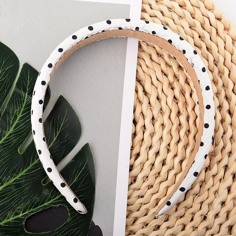 Vintage Polka Dot Headbands for Women Girls Black Padded Headband for Thick Thin Hair Accessories for Heavy Long Hair Band Polka Dot Halloween Costume Accessories for Women Girls Silk Satin Headband image number 2