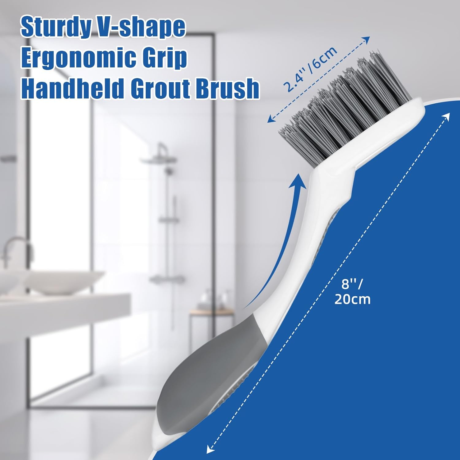 Qaestfy Grout Brush with Long Handle for Cleaning, Stiff Bristles Handheld Tile Scrub Brush, V-Shape Crevice Cleaning Brush for Floor Deep Cleaning image number 6