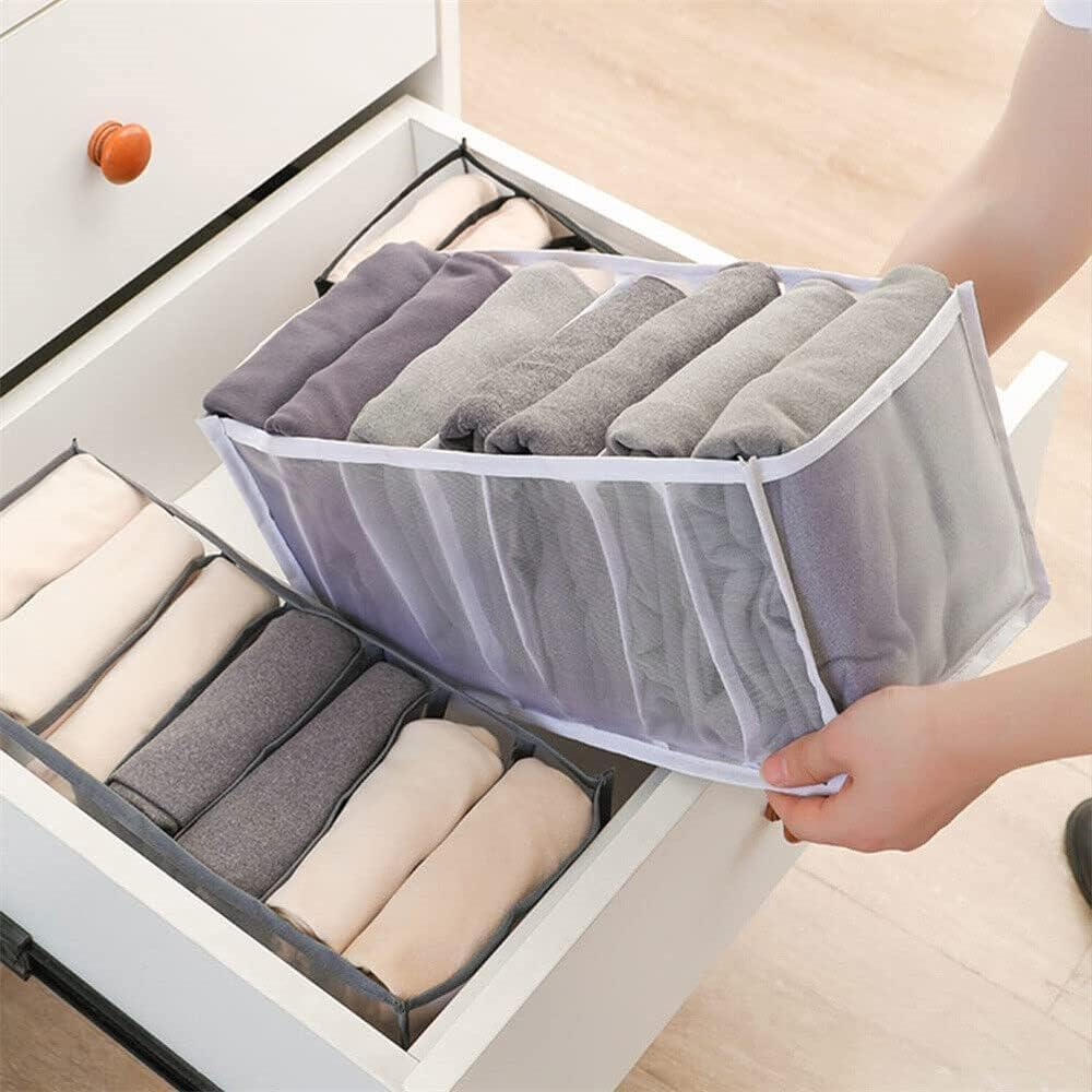 LEDON Wardrobe Clothes Organiser 7 Grids, White/Grey Foldable Clothes Storage Box for Home Storage & Organisation, Clothing & Closet Storage for Clothes, Jeans, Pants (Grey L 5PCS) - Grey L 1Pc image number 4