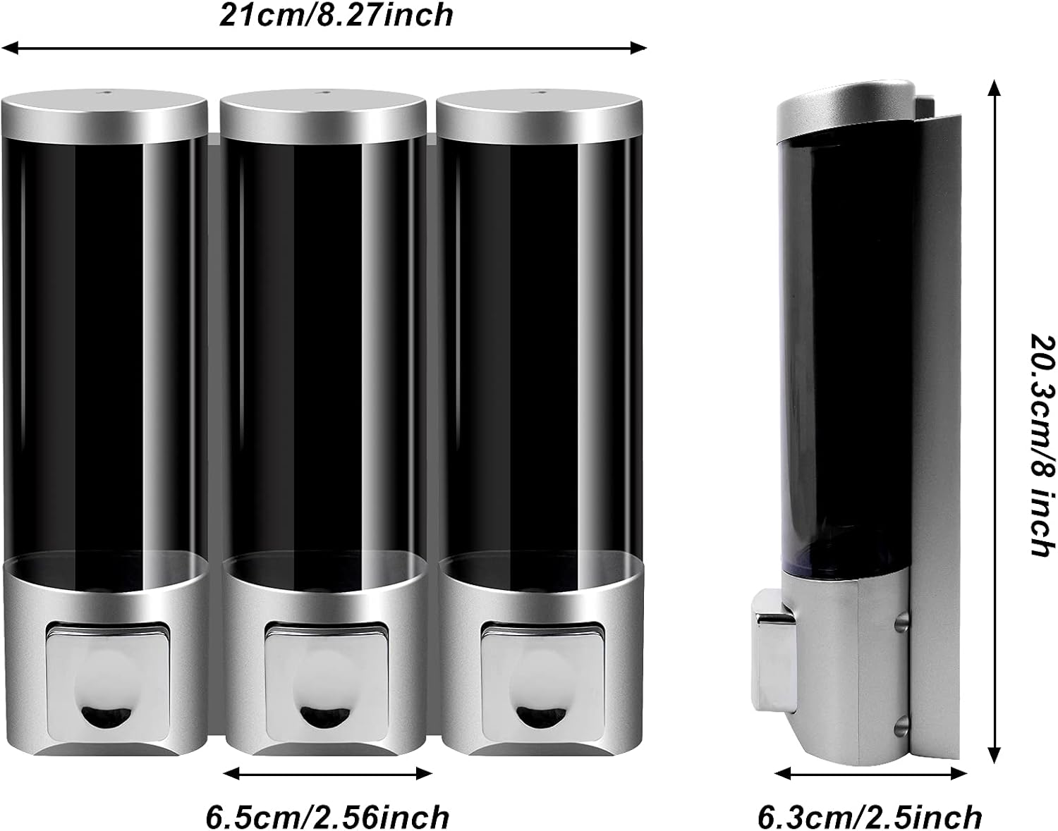 ILIKEPOW Shampoo & Conditioner Dispenser - Wall Mount 3 Chamber 250ML Soap Dispenser for Bathroom, Home & Kitchen (Silver) - Silver,Transparent image number 1