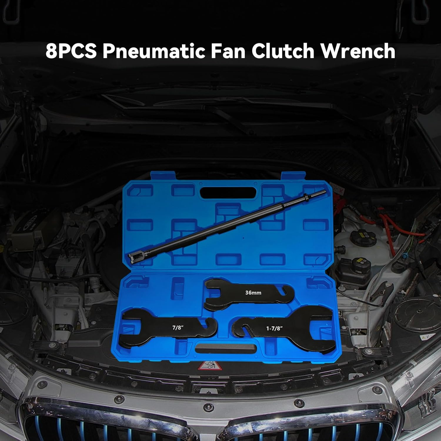 8PCS Fan Clutch Removal Tool Kit, 43300 Pneumatic Fan Clutch Wrench Set, Pneumatic Tools Air Tool Kit Durable Steel Auto Repair Spanner Kit Compatible with Ford, GM, Chrysler, Jeep Vehicles image number 2