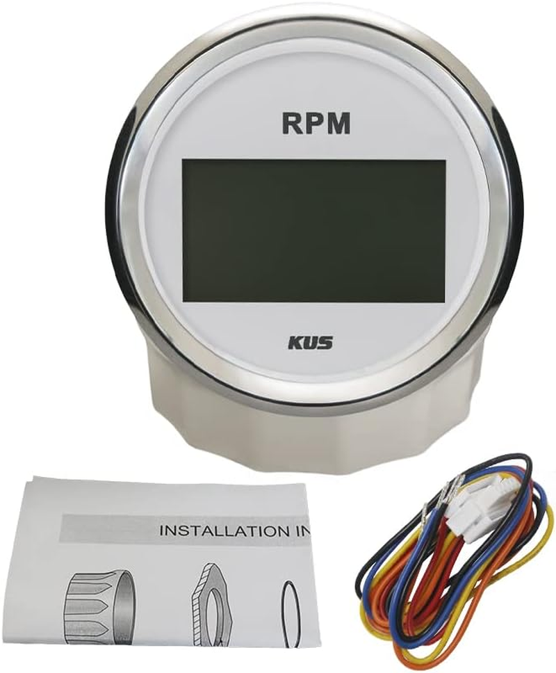KUS 85Mm Digital Tachometer 0-8000RPM Tacho Meter Gauge 12V/24V with Backlight Marine Outboard Diesel Engine (White+Stainless Steel) image number 2