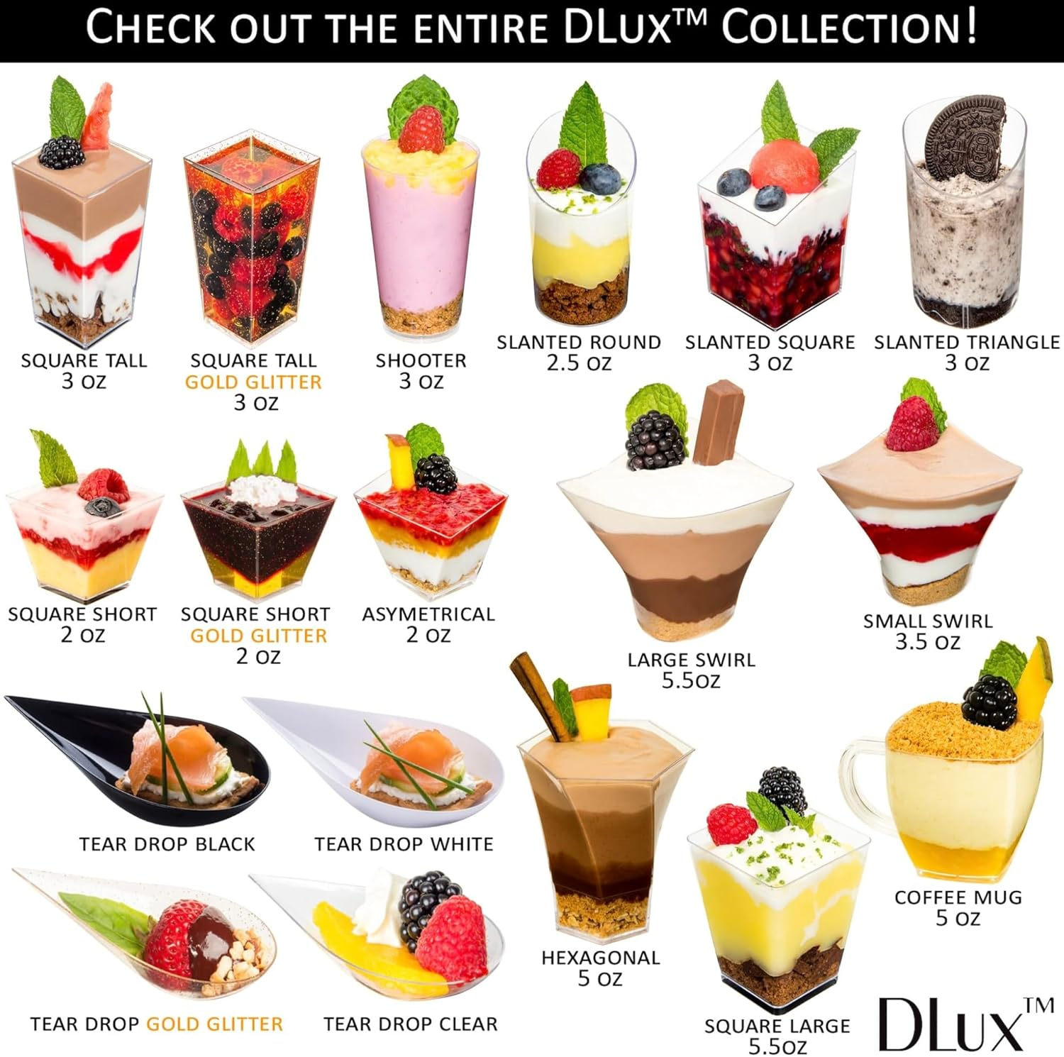 Dlux Mini Dessert Cups (90 Ml X 100 Pcs) Clear Plastic Parfait Appetizer Cups, Shooter 3 Oz Small Reusable Bowl for Party Desserts Appetizers - with Recipe Ebook image number 4