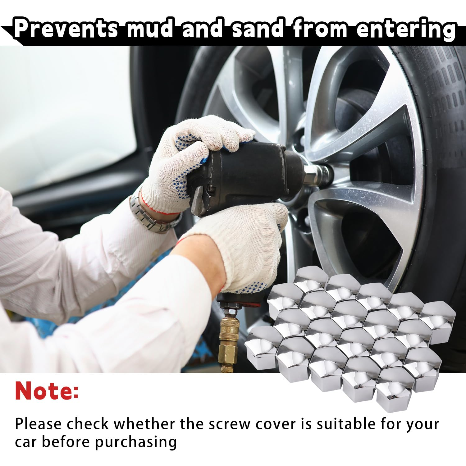 BOXOB 20Pcs Car Wheel Lug Nut Covers, 19Mm Hexagonal Nut Covers with Removal Tool Wheel Bolt Caps Automotive Exterior Accessories for Most Car (Silver) image number 5