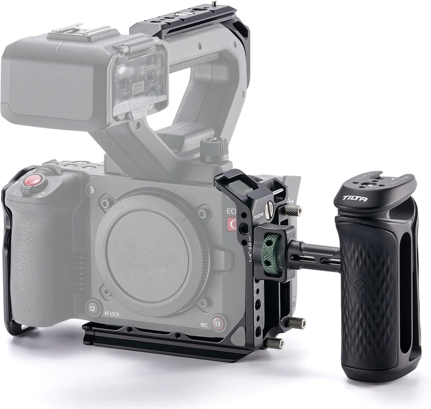 Tilta Camera Cage Base Kit Compatible with Canon C50 Camera | Modular Full/Half Cage Design | Arca Bottom Plate, NATO Rail, Cold Shoe | Multiple Mounting Threads | Xeno Side Handle | Black image number 5