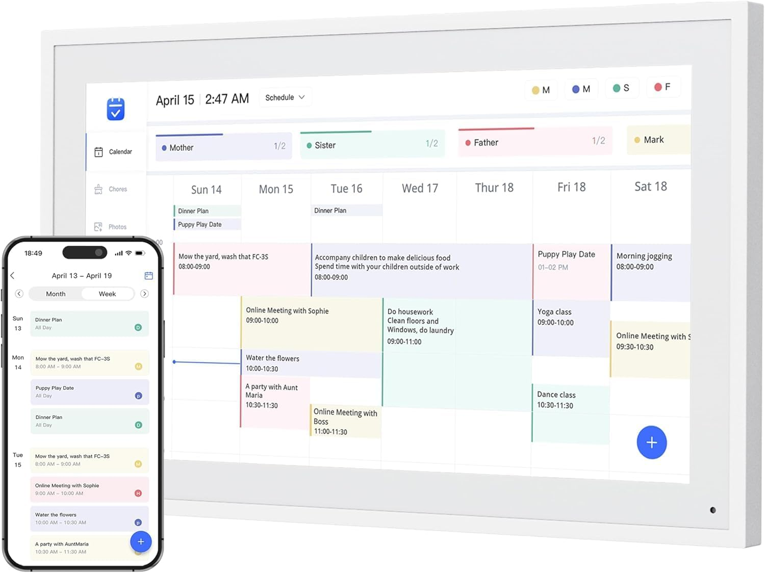 Digital Calendar 15.6Inch Smart Calendar & Full HD Chore Chart & Electronic Calendar for Home, Smart WIFI Touchscreen Interactive Display for Family Schedules, Wall-Mounted (15.6 Inch White)