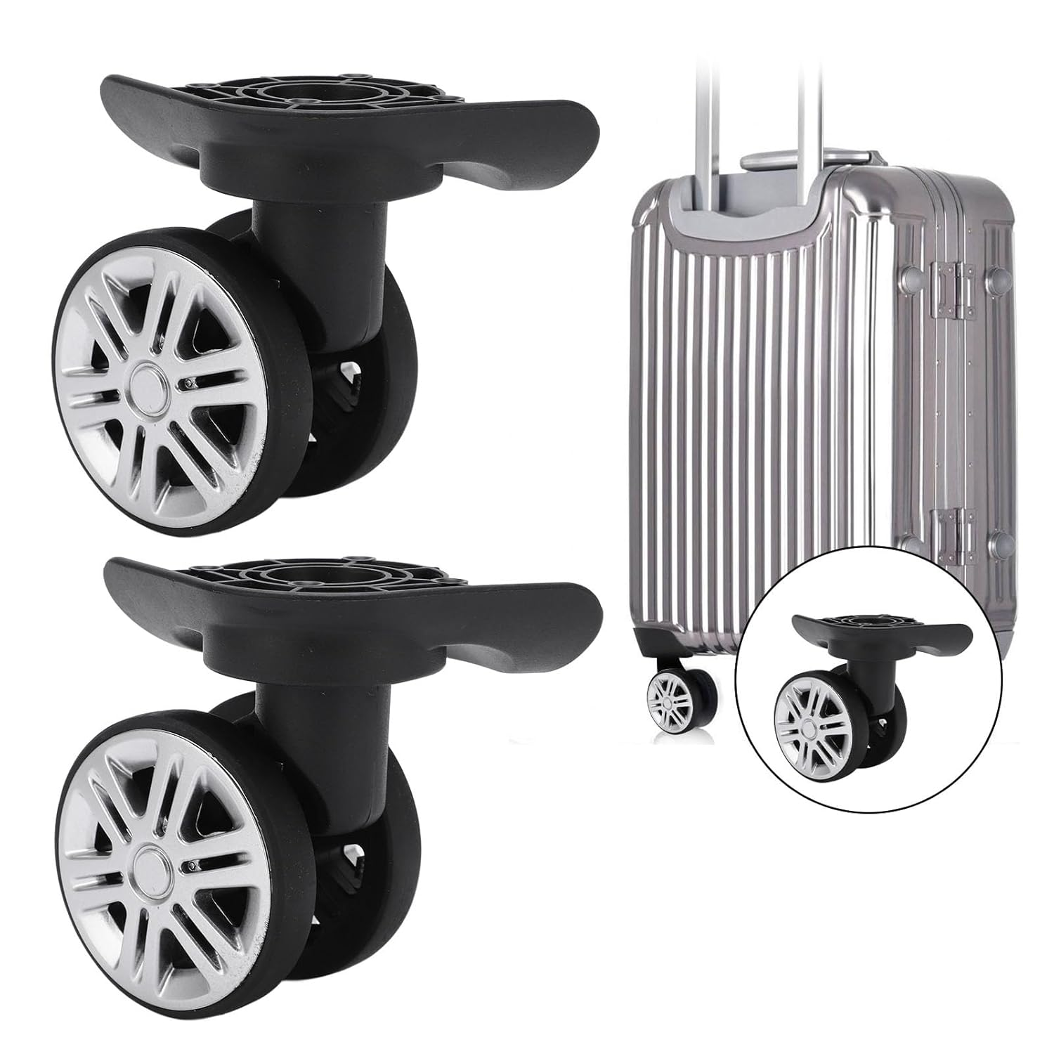 1 Pair of Luggage Wheels, 1 Pair Universal Luggage Swivel Wheels Suitcase Swivel Casters Repalcement Mute Double Row Wheels image number 3