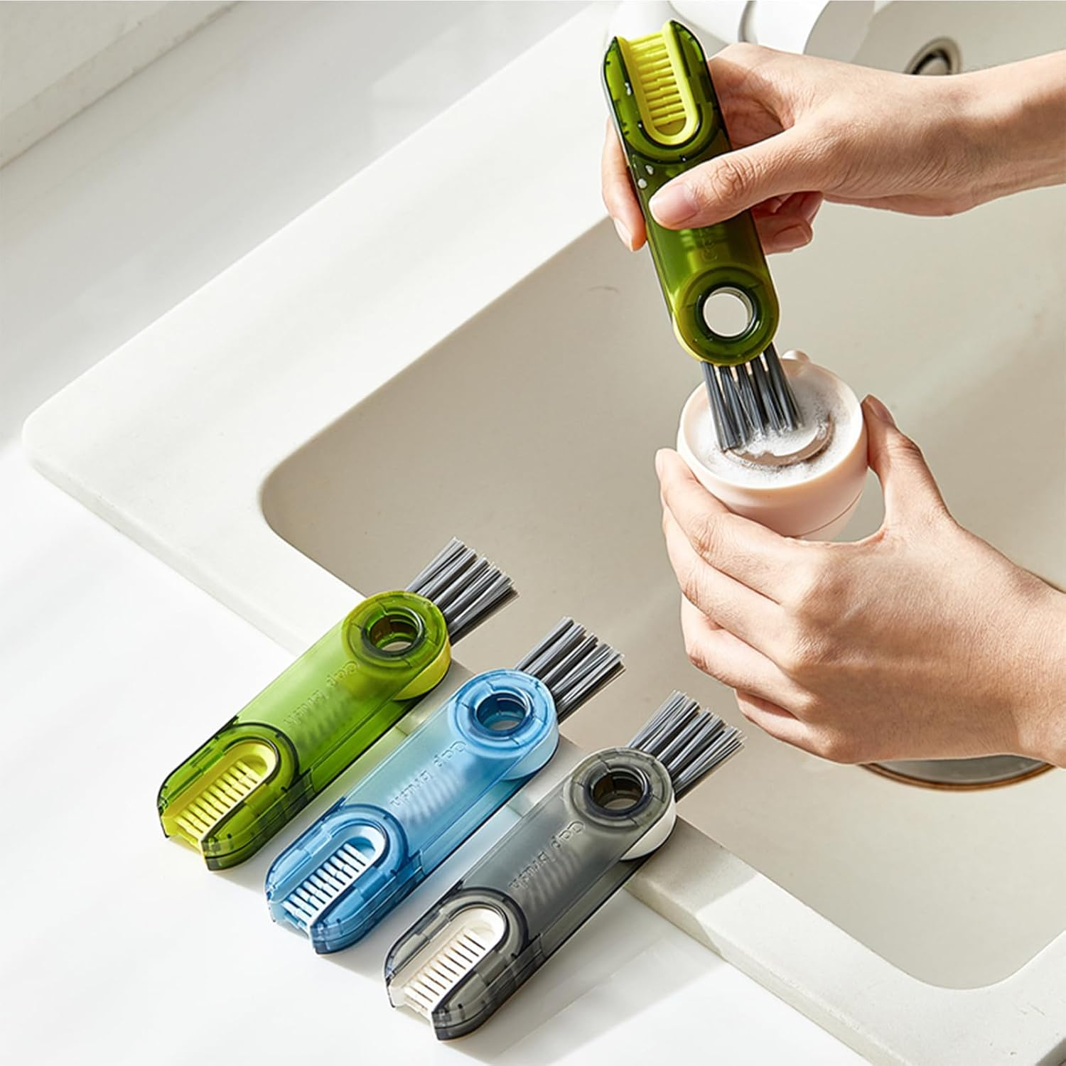 3Pcs 3 in 1 Multifunctional Cup Cleaning Brush Tiny Bottle Cup Lid Detail Brush Straw Cleaner Tools Home Kitchen Cleaning Tools for Deep Detail Cleaning for Water Bottles Coffee Cups Tumblers image number 2